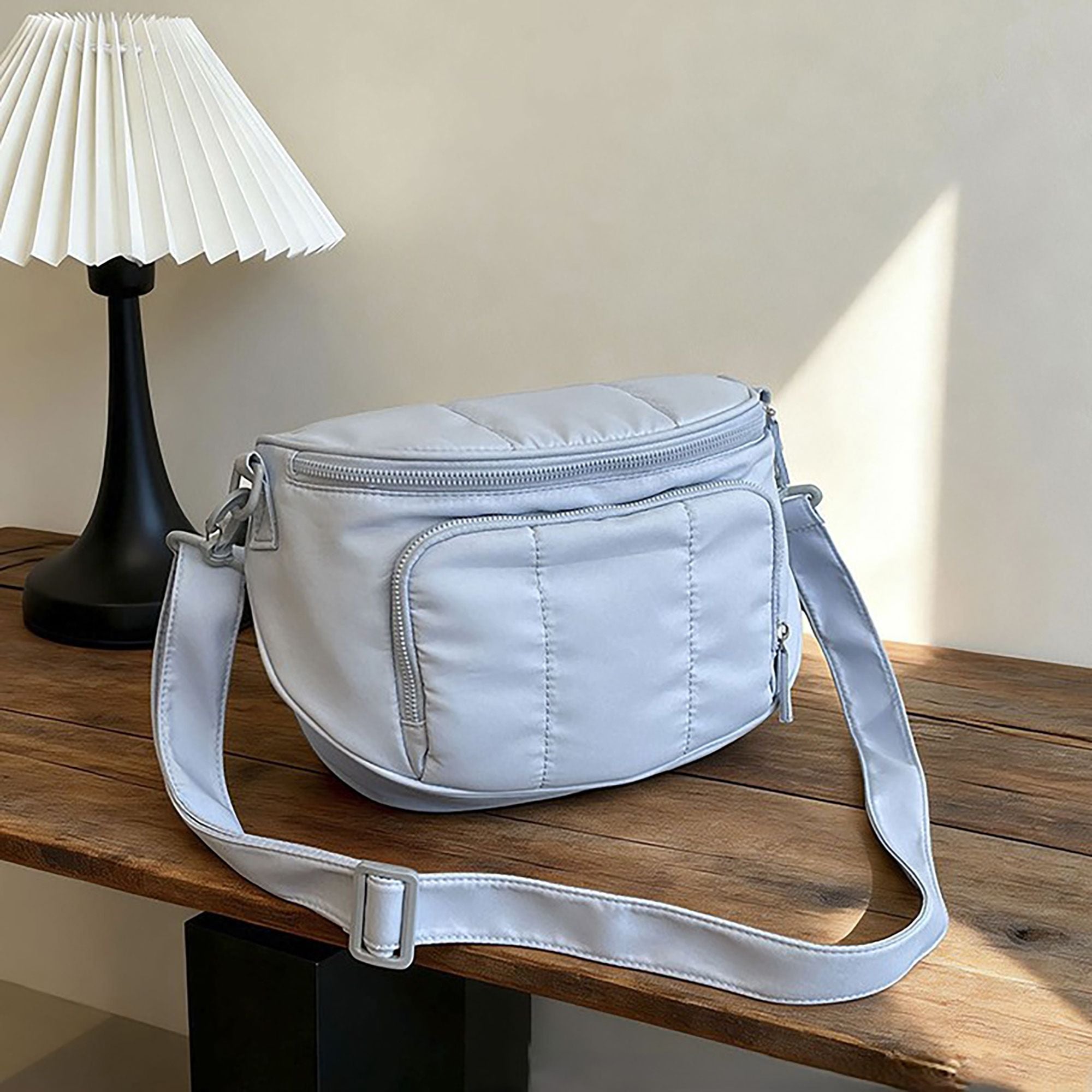 Crossbody Shoulder Bag with Multiple Zip Pockets and Adjustable Strap