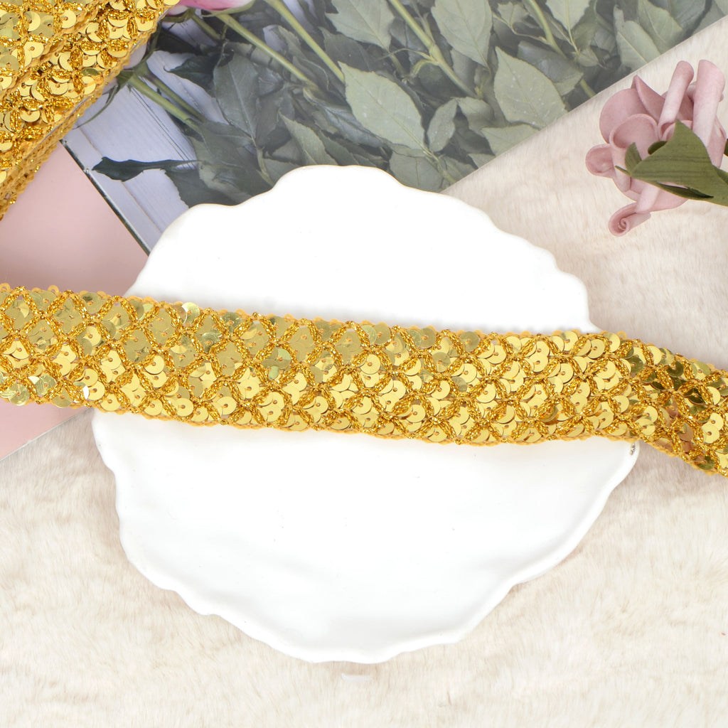 Sewing Sequin Trim 1.2 Inch 6 Row, 25 Yards Glitter Sequin Strip Ribbon Metallic Stretch Bling Fabric DIY Craft Decoration