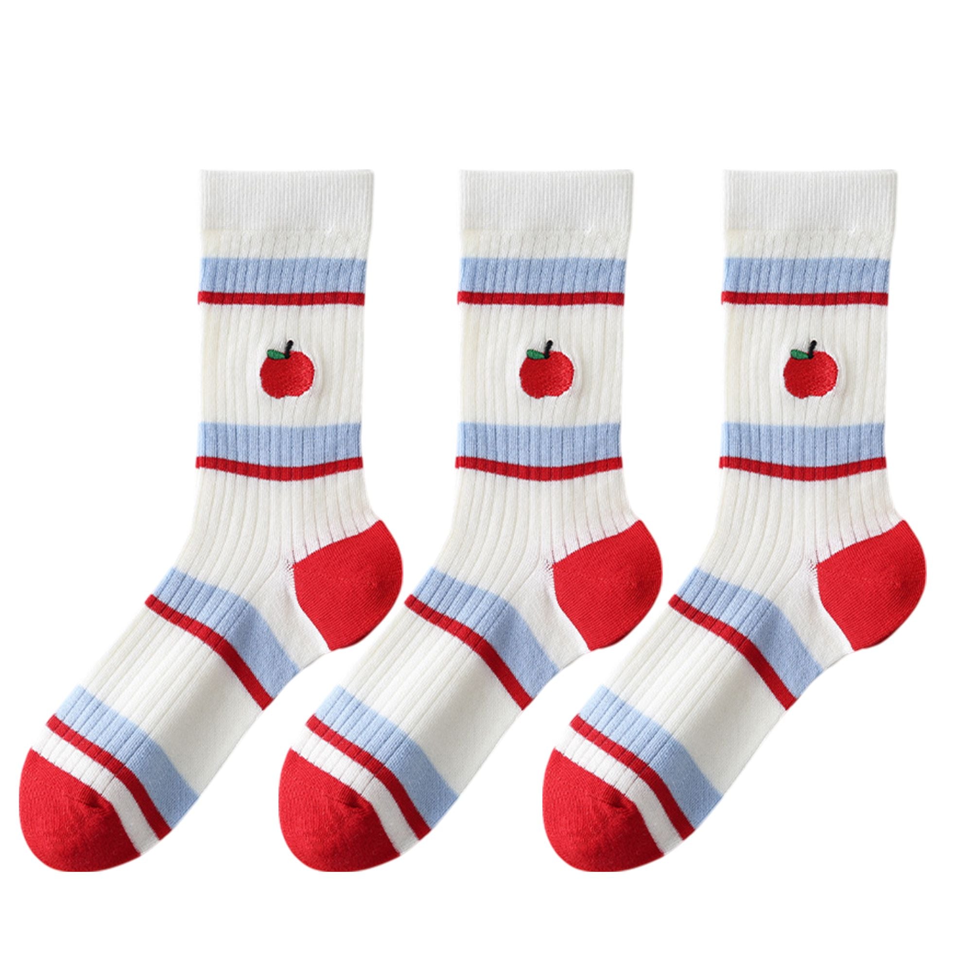 Anna-Kaci Womens Cute Cartoon Embroidered Crew Socks 3-Pair Pack Fun Patterned Cotton Knit Soft and Stretchy Casual Style