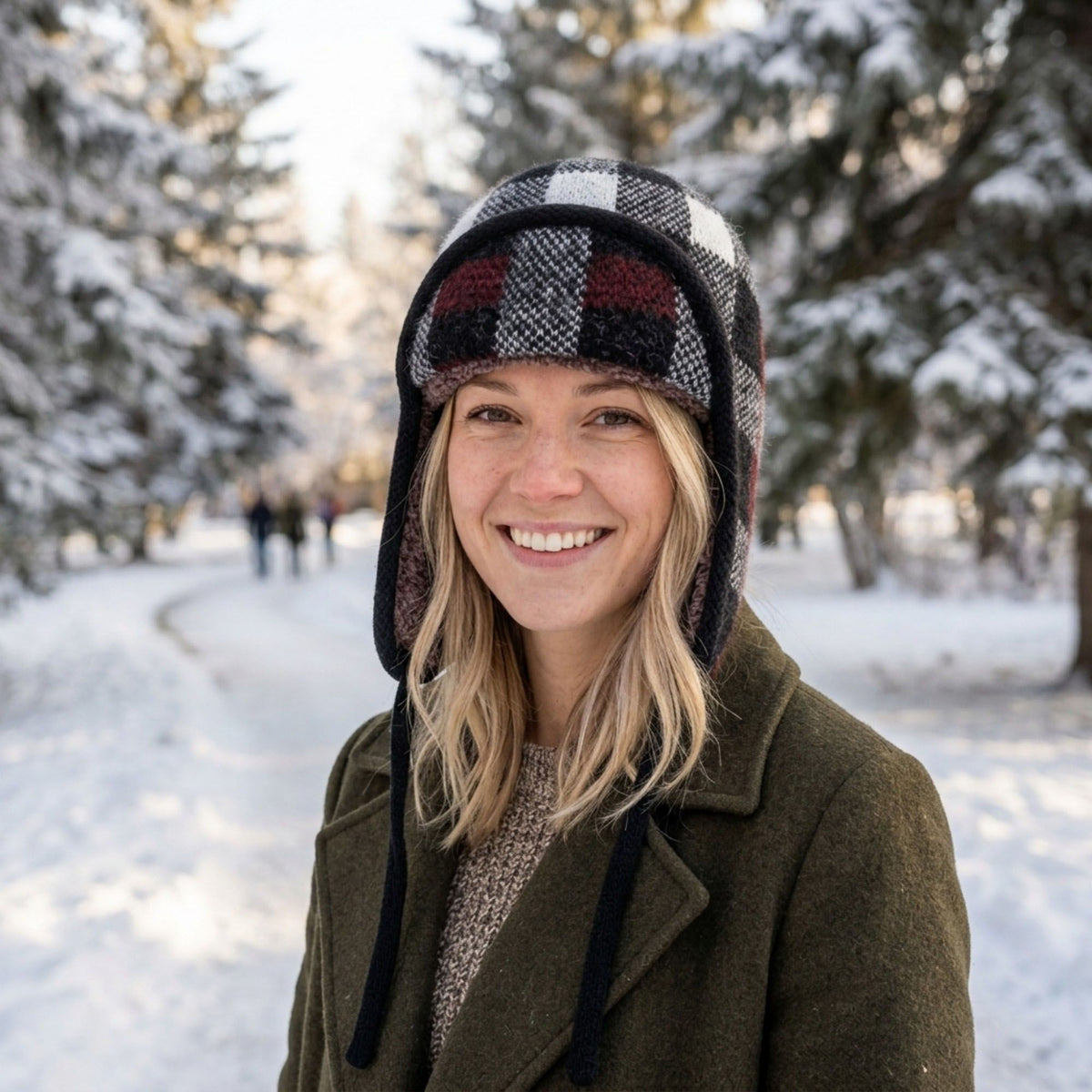 Plaid Ear Flap Knit Beanie Winter Thermal Trapper Hat