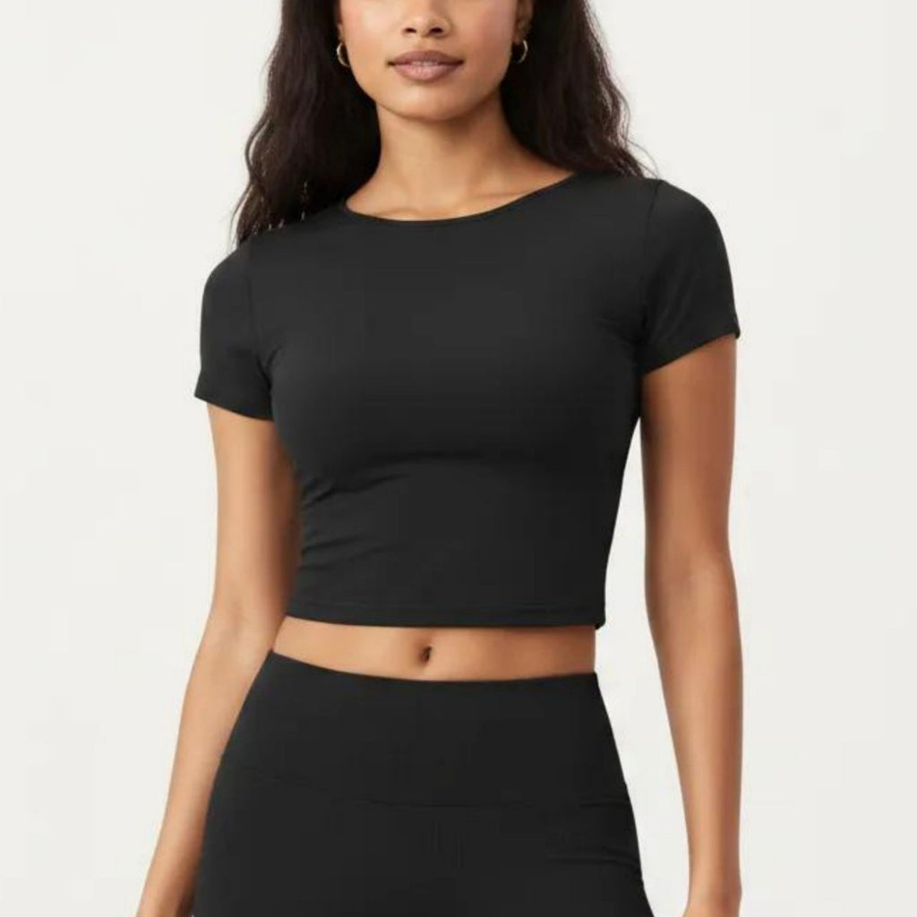 Anna-Kaci Active Women's Short Sleeve Cropped Active Top with Crew Neck and Smooth Stretch Fit