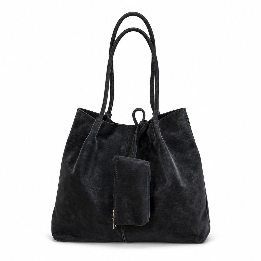 Soft PU Leather Tote Bag with Removable Pouch and Shoulder Handles