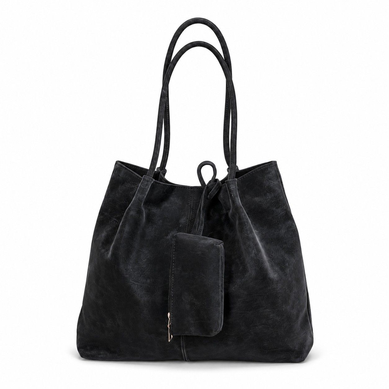 Soft PU Leather Tote Bag with Removable Pouch and Shoulder Handles