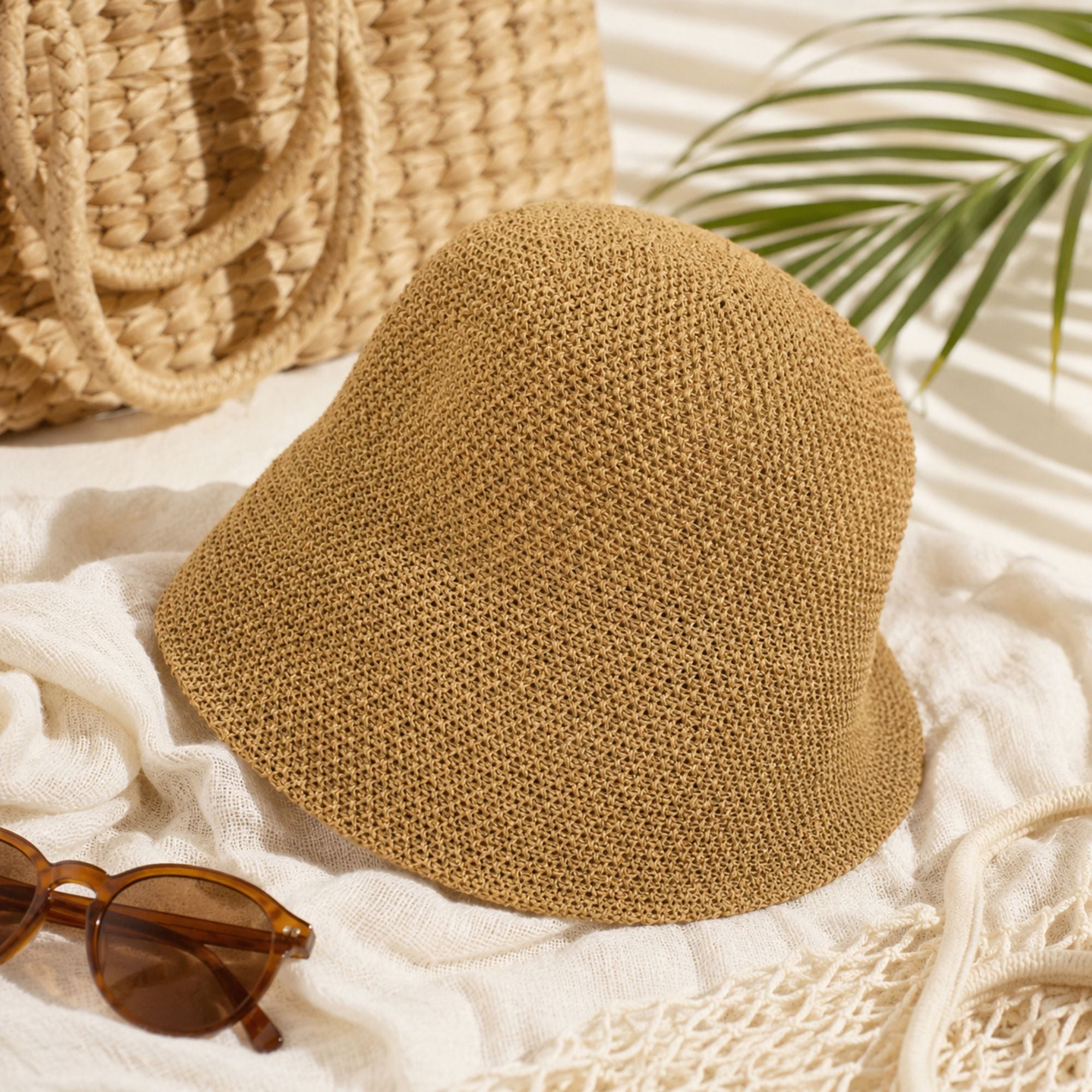 Crochet Bucket Hat with Openwork Texture and Short Brim