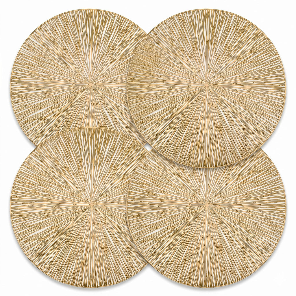 4-Pack Metallic Round PVC Placemats Heat Resistant Textured Table Mats