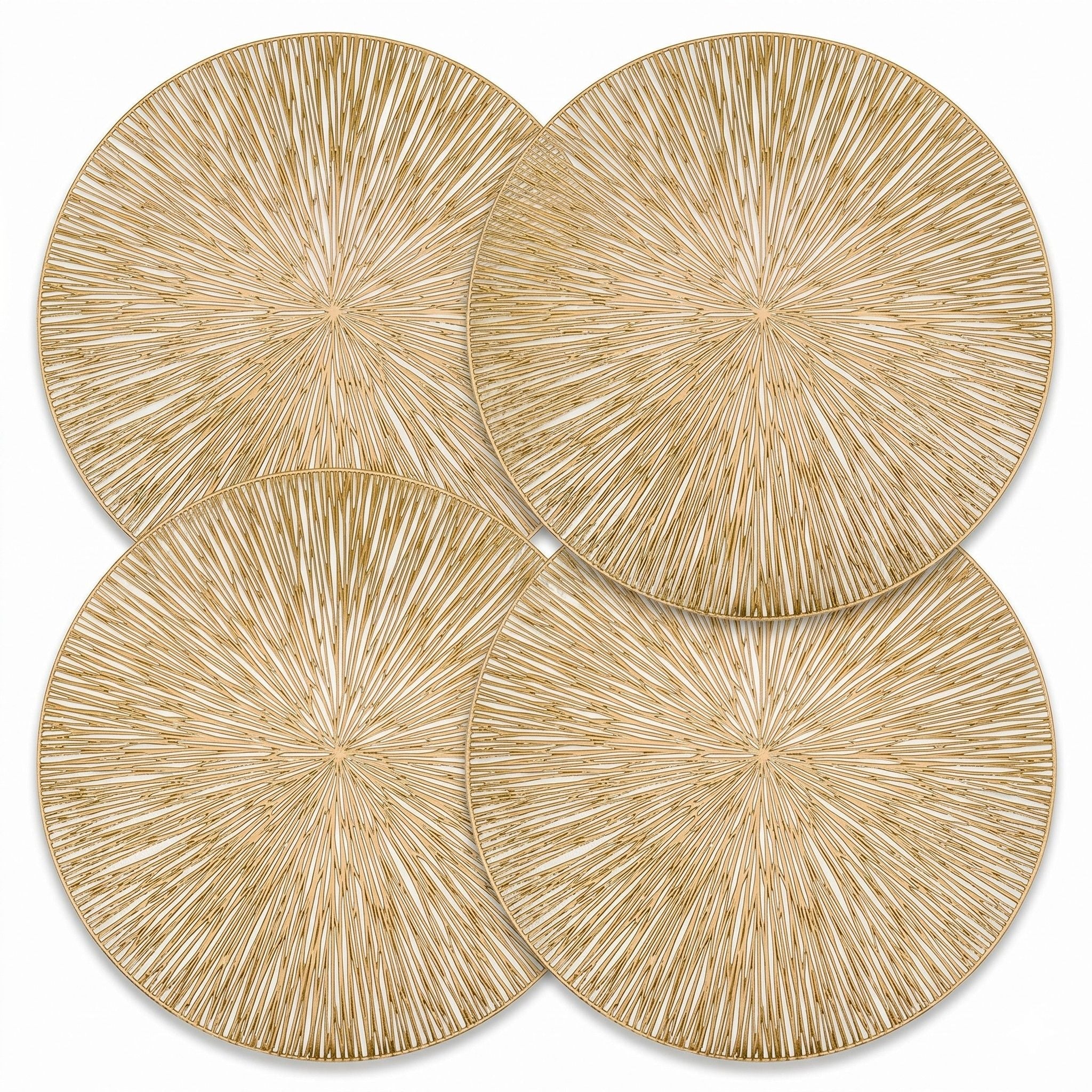 4-Pack Metallic Round PVC Placemats Heat Resistant Textured Table Mats