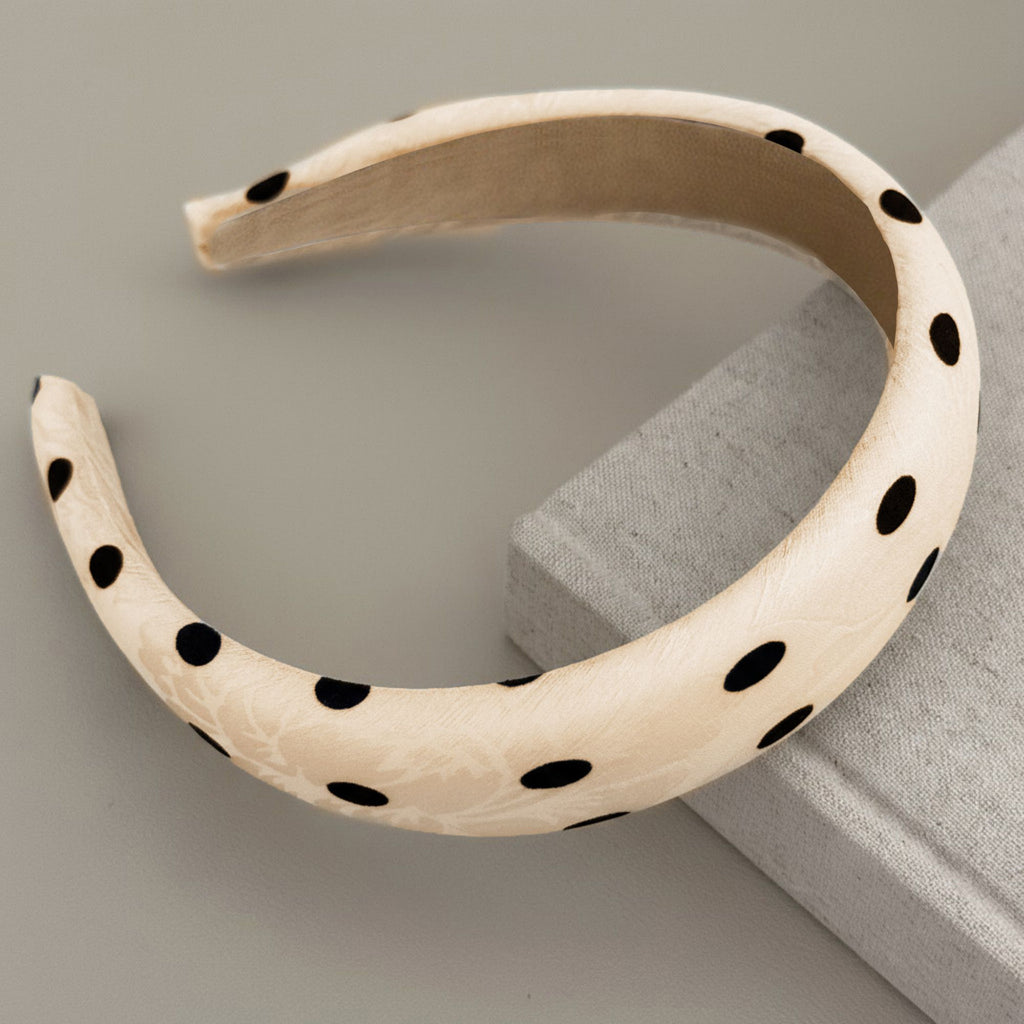 Polka Dot Padded Headband with Smooth Fabric Finish and Retro Style