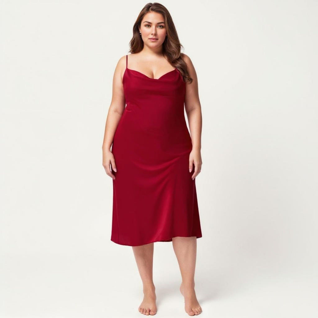 Anna-Kaci Lounge Women's Plus Size Satin Slip Nightgown with Adjustable Spaghetti Straps Midi Length Relaxed Fit Sleepwear Dress