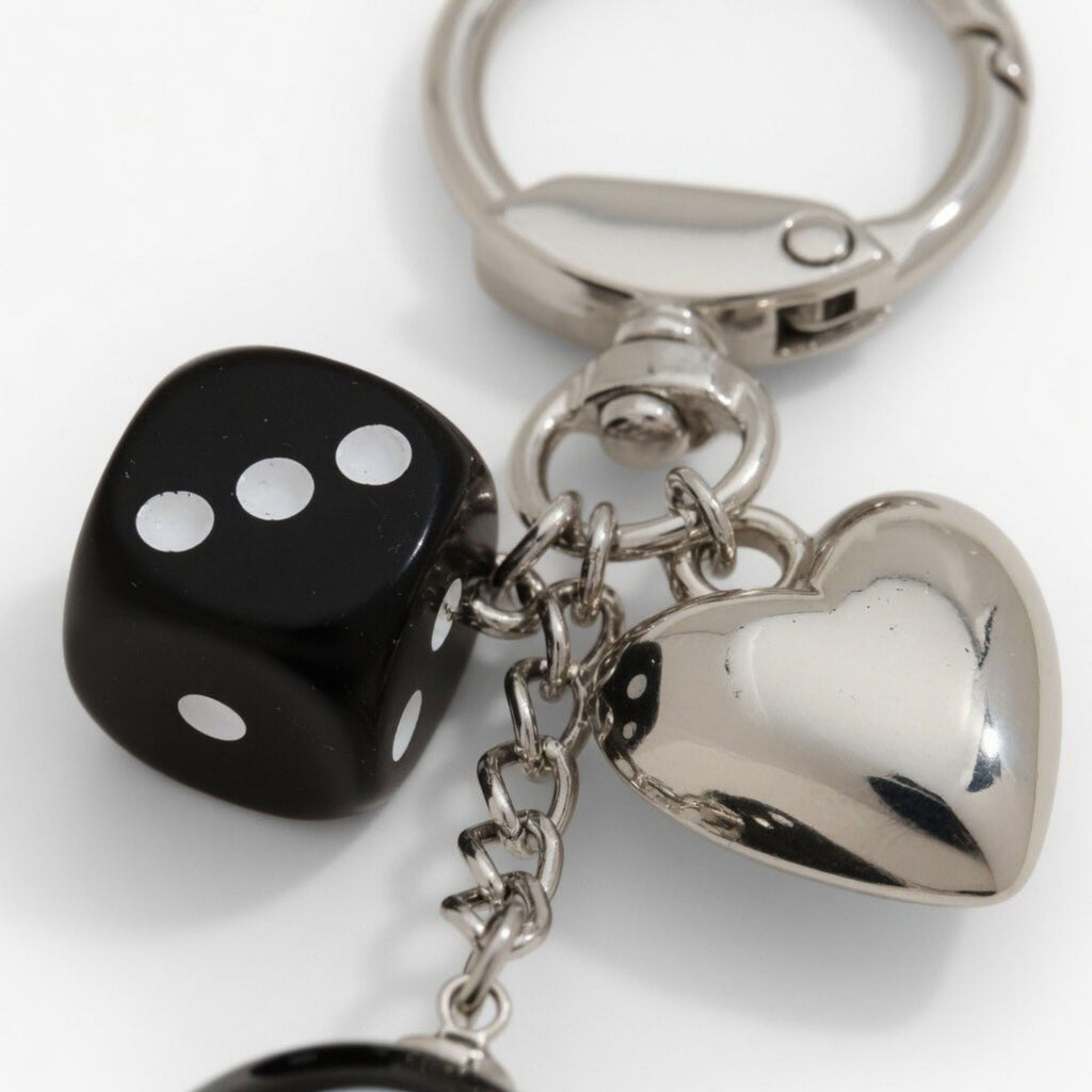 8 Ball Cherry Dice Charm Keychain with Heart Clip Novelty Bag Charm Key Ring Accessory
