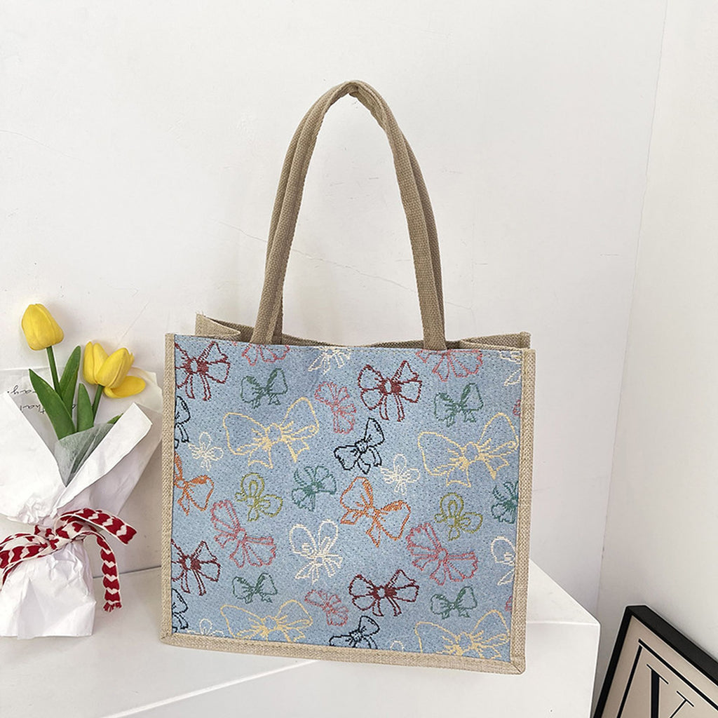 Anna-Kaci Women's Canvas Tote Bag with Colorful Bow Print - Lightweight Shopping Handbag