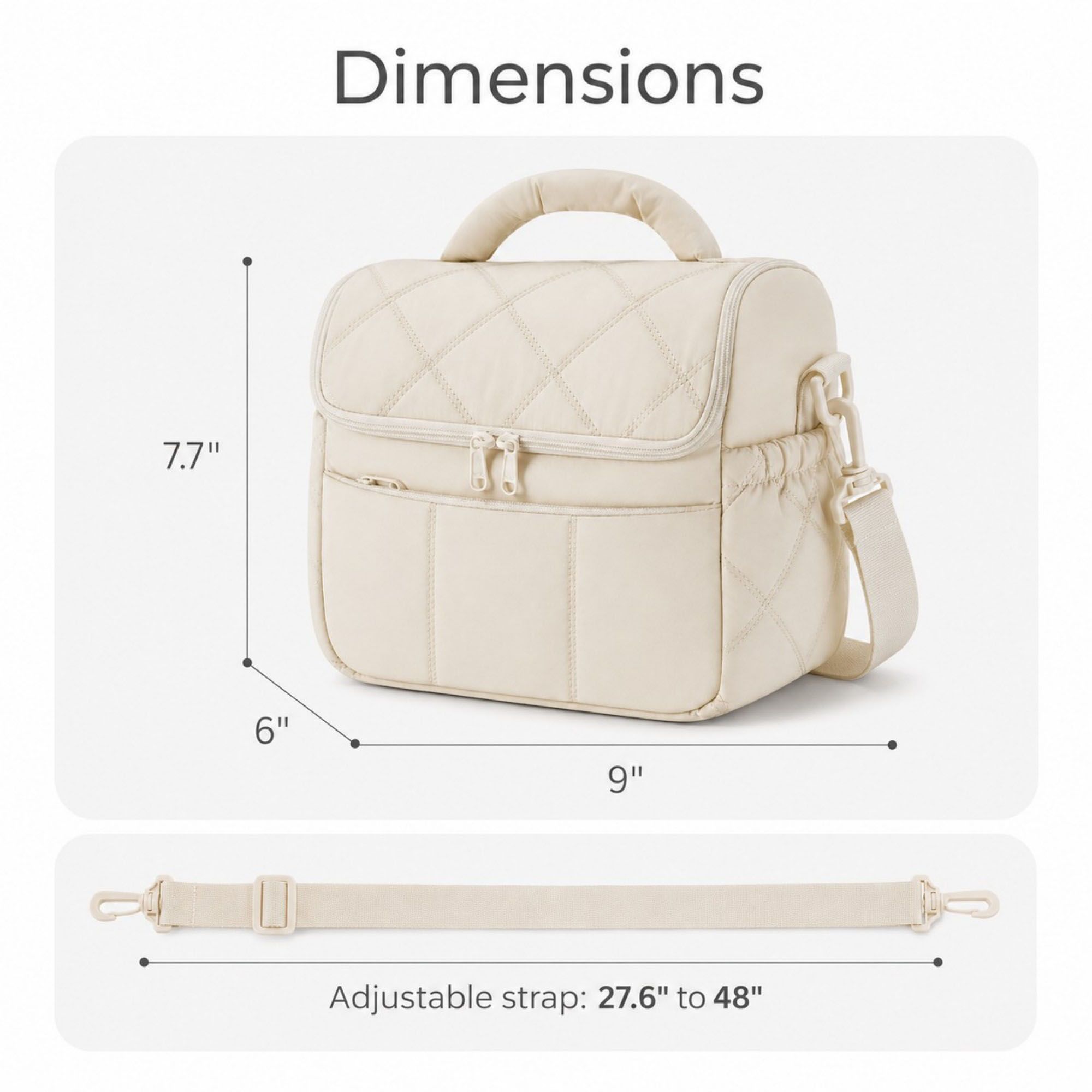 Quilted Insulated Lunch Bag with Adjustable Strap Padded Handle and PEVA Lining