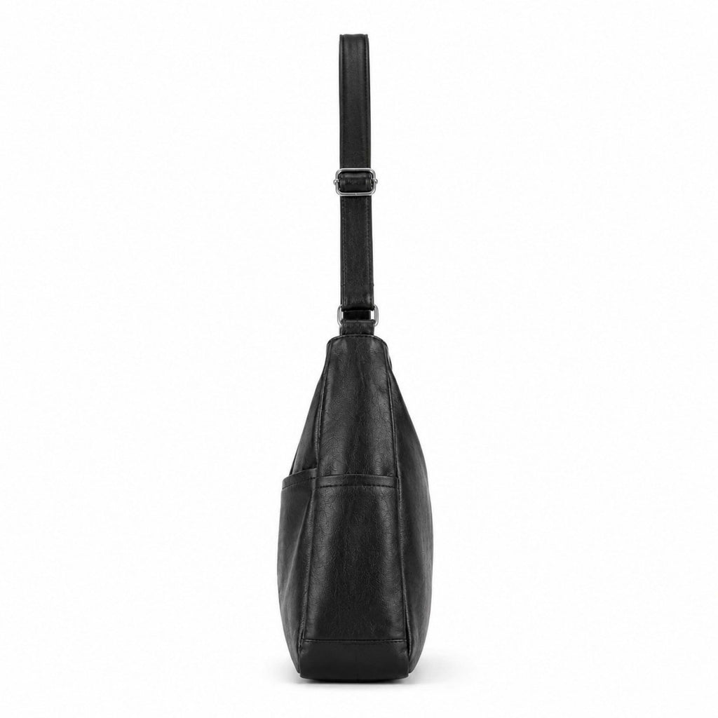Soft Faux Leather Hobo Shoulder Bag with Front Pockets