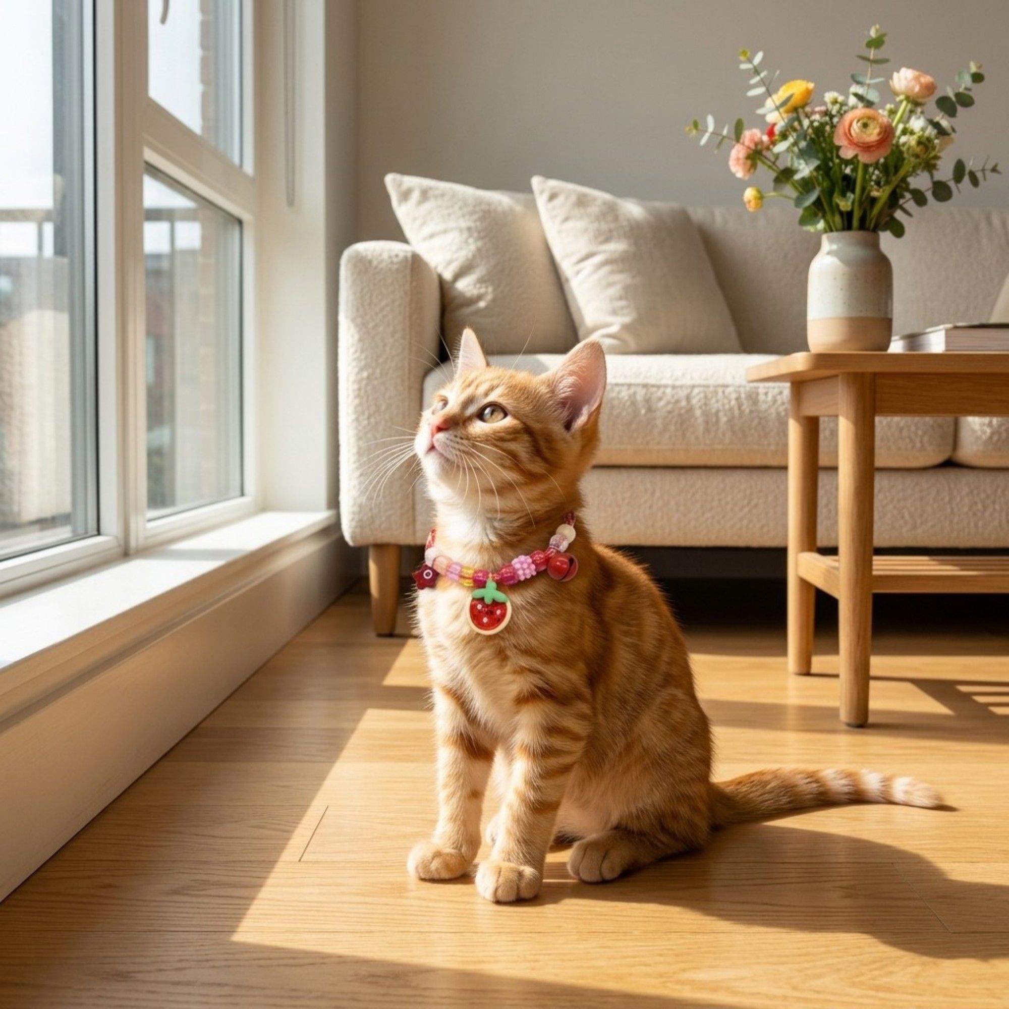 Adjustable Pet Collar with Bell Paw Charm Beaded Necklace Colorful Decorative Collar for Cats and Small Dogs