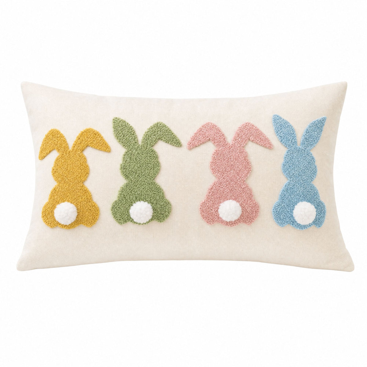 Easter Bunny Lumbar Throw Pillow Cover Textured Rabbit Pom Pom Tail