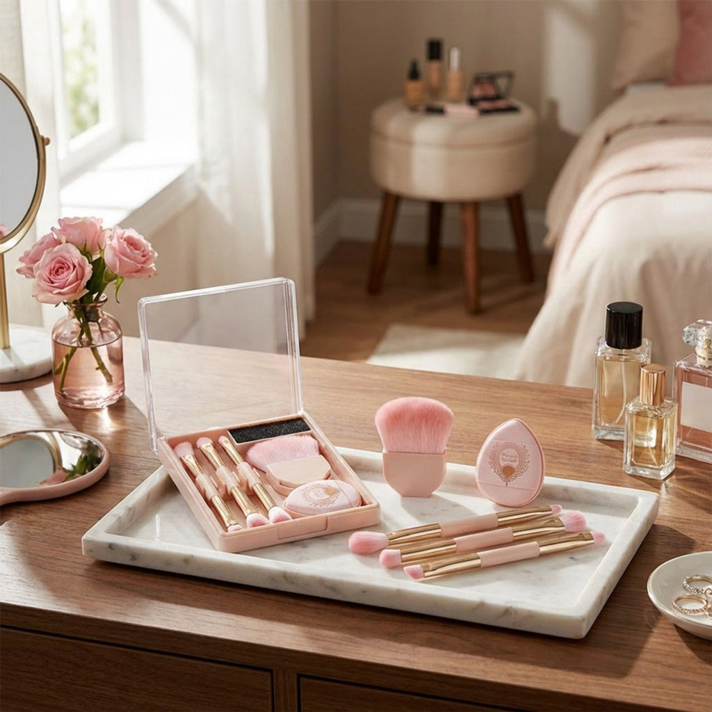 Makeup Brush and Sponge Set with Storage Case for Face and Eye Application