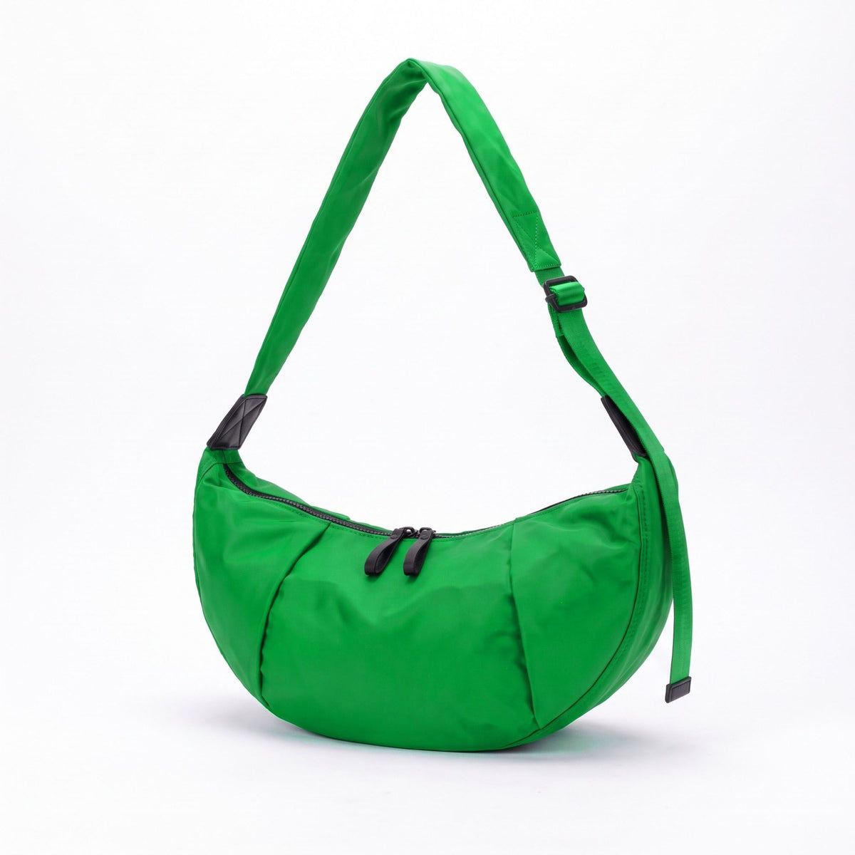 Nylon Crescent Shoulder Bag with Adjustable Strap and Double Zip Closure