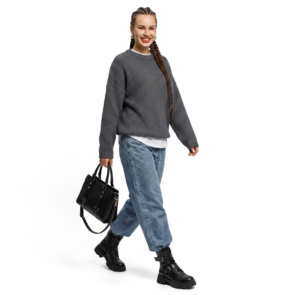Oversized Chunky Knit Crewneck Pullover Sweater