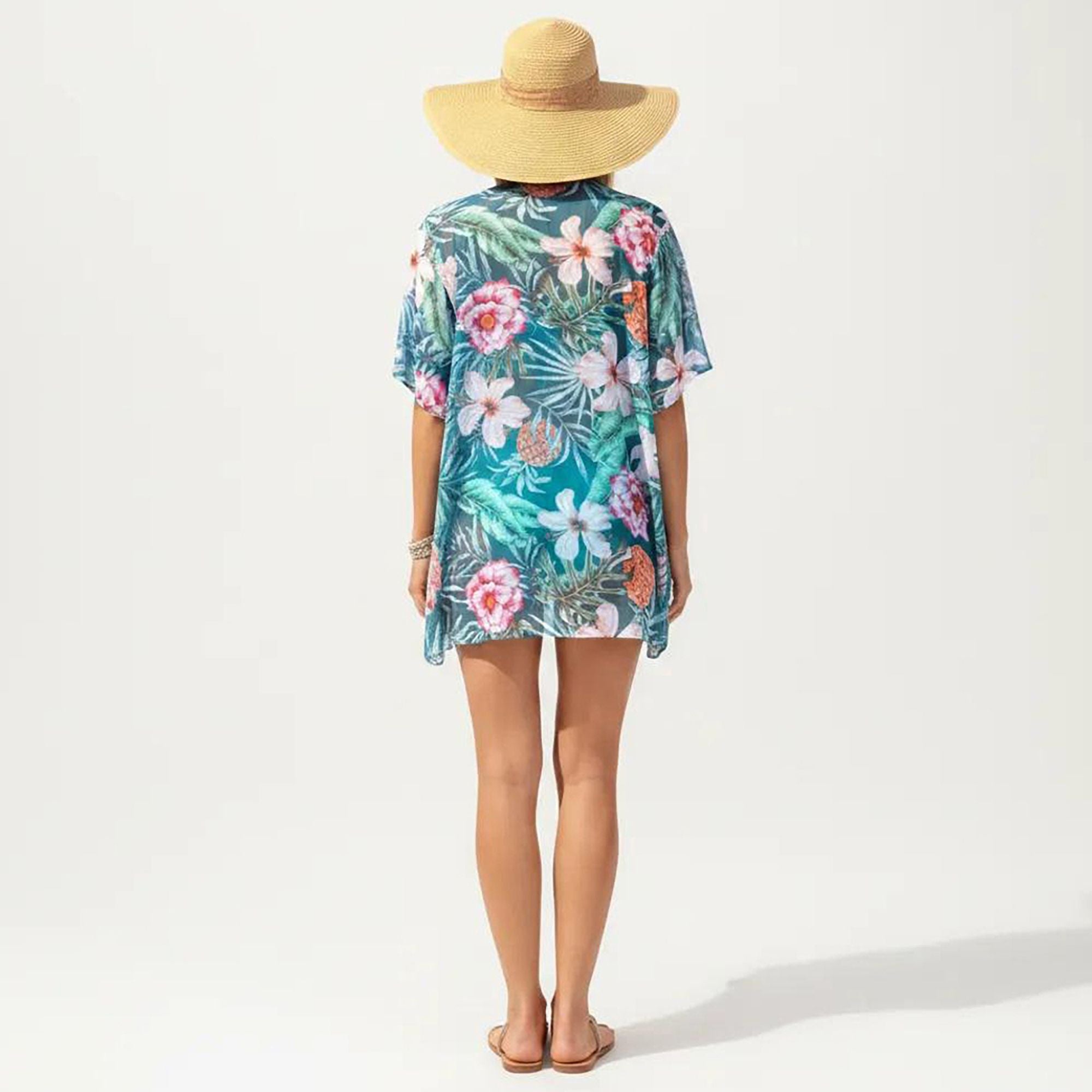 Anna-Kaci Swim Women's Maternity Floral Print Kimono Cover-Up with High-Waisted Swim Shorts and Tank Top 3-Piece Set
