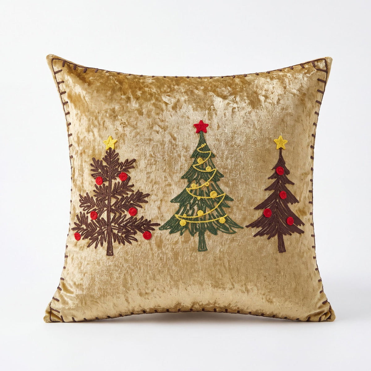 Christmas Reindeer Embroidered Velvet Throw Pillow Cover Gold Holiday Decor