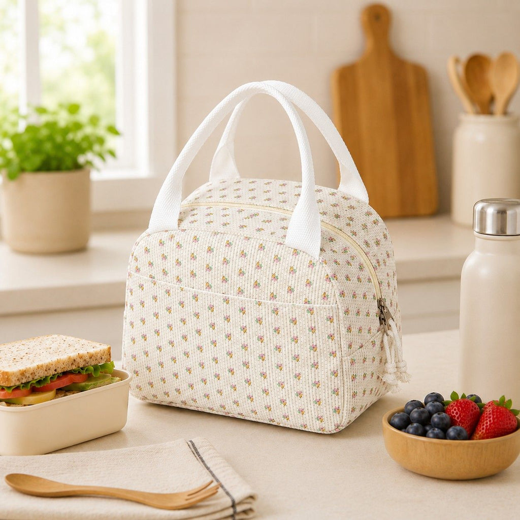 Printed Insulated Lunch Tote Bag with Double Handles and Zip Closure
