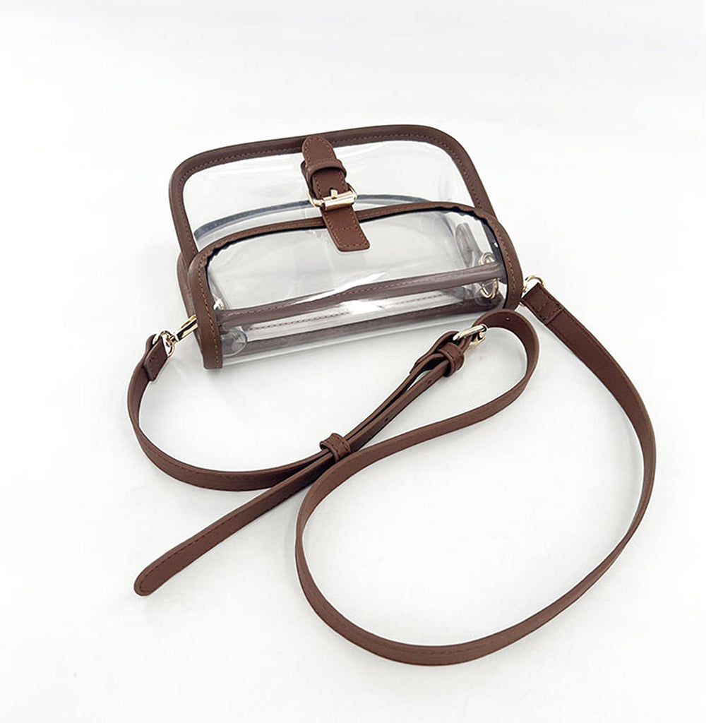 Clear Crossbody Handbag with Adjustable Strap and Buckle Flap Closure