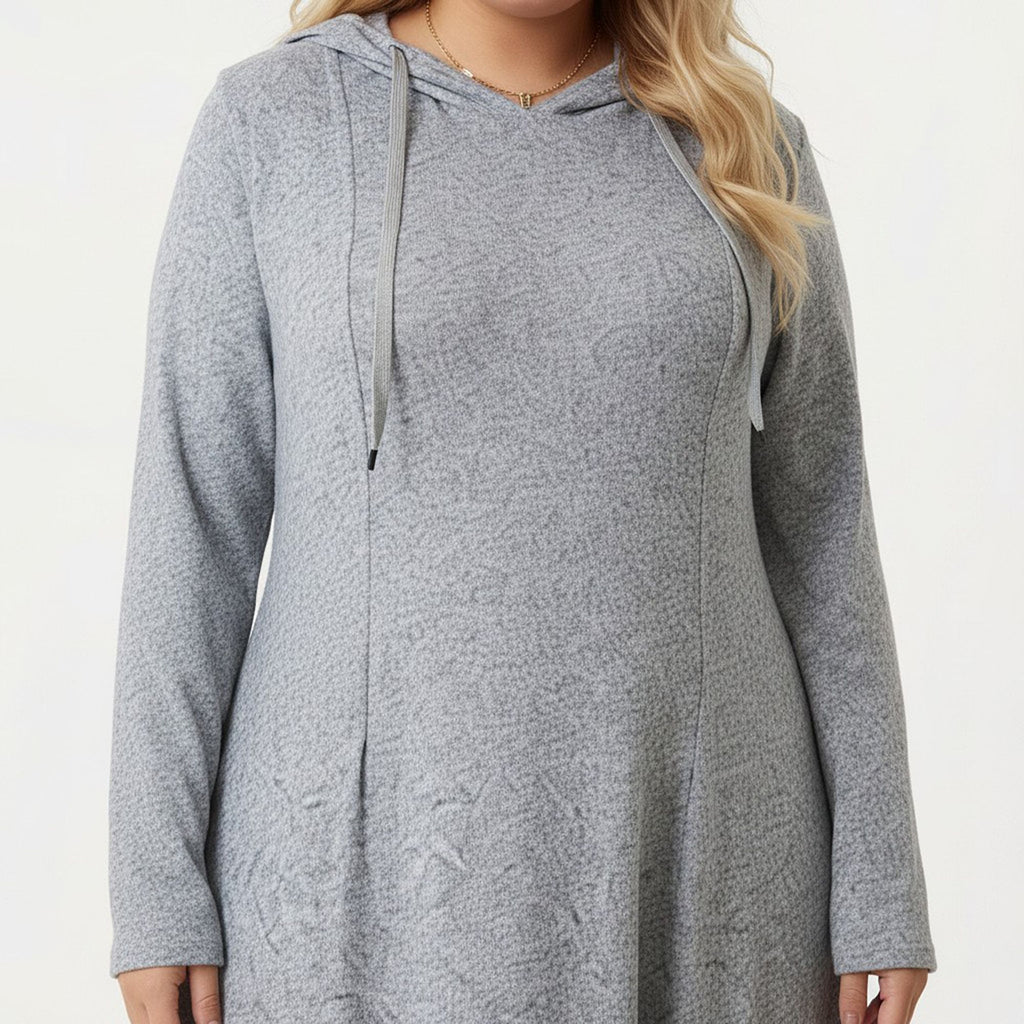 Anna-Kaci Women's Plus Size Long Sleeve Hooded Maxi Dress with Relaxed Fit Silhouette and Soft Flowy Hem