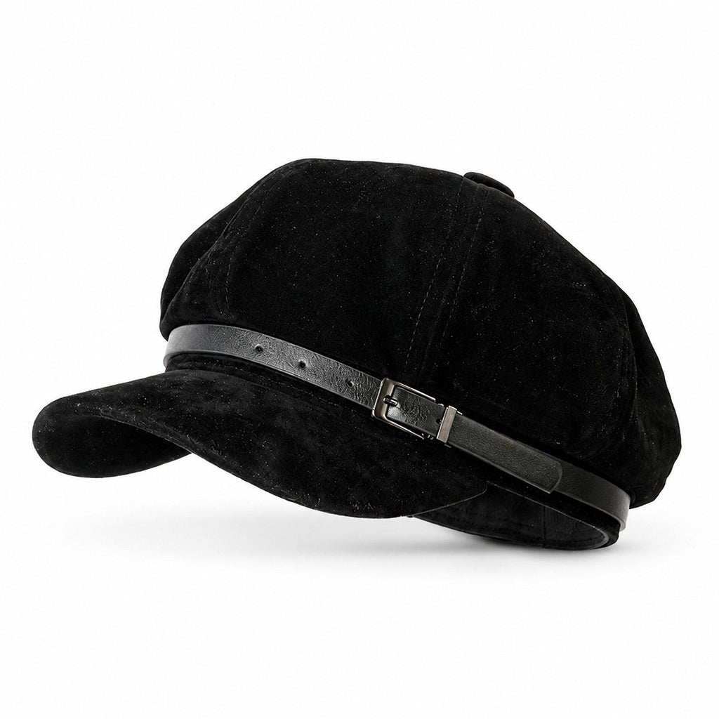 Faux Suede Newsboy Cap Vintage Baker Boy Hat with Buckle Band