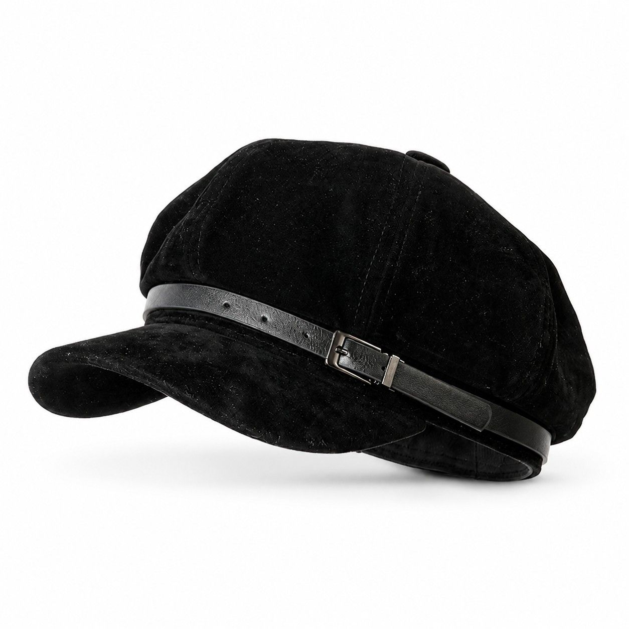 Faux Suede Newsboy Cap Vintage Baker Boy Hat with Buckle Band