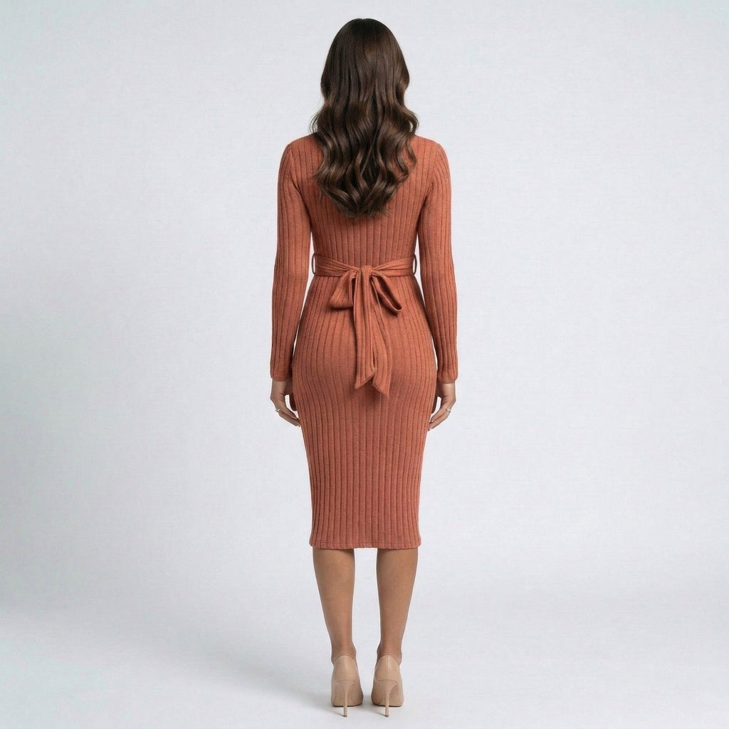 Anna-Kaci Women's Ribbed Knit Bodycon Maternity Dress - Long Sleeve Twist Front Stretch Midi