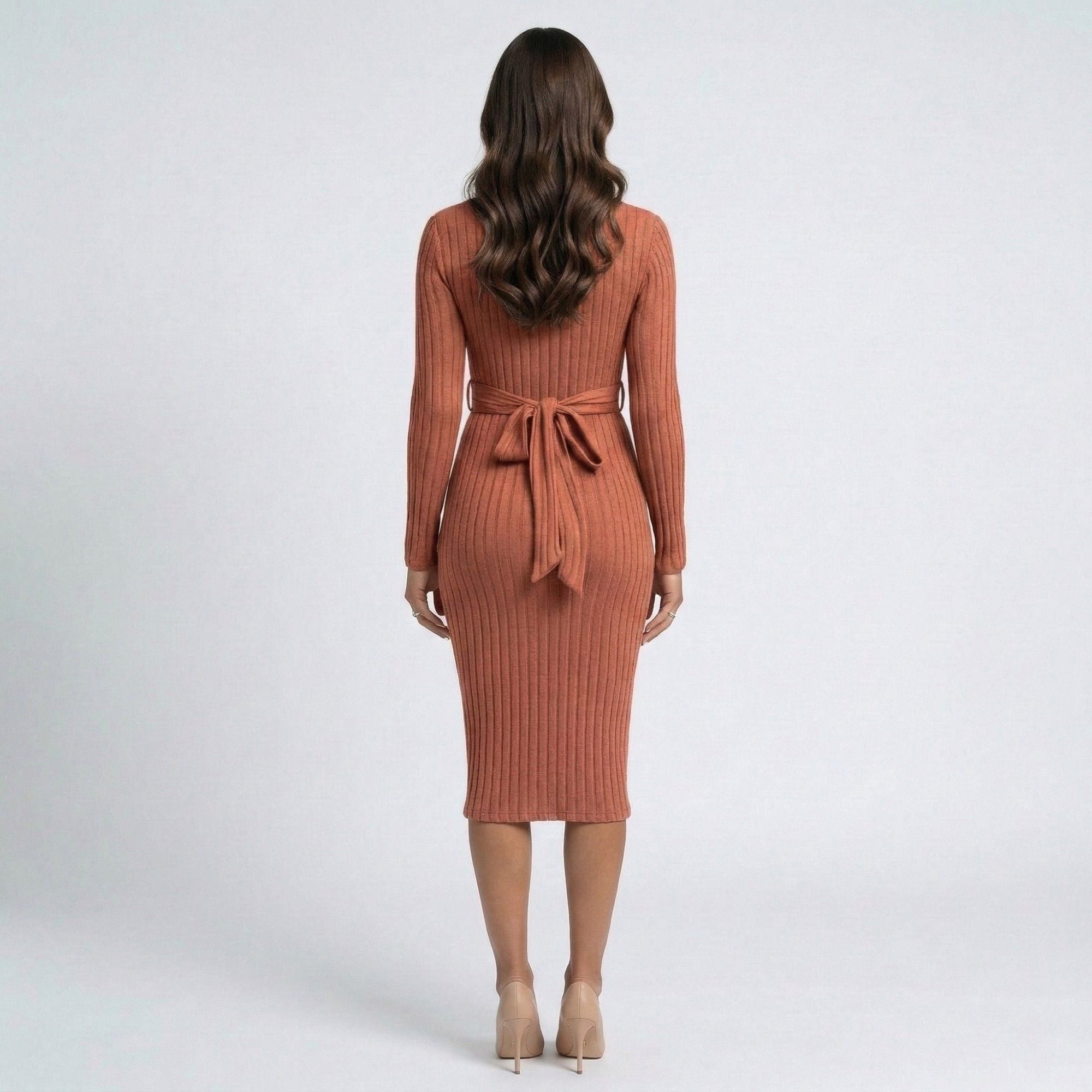 Anna-Kaci Women's Ribbed Knit Bodycon Maternity Dress - Long Sleeve Twist Front Stretch Midi