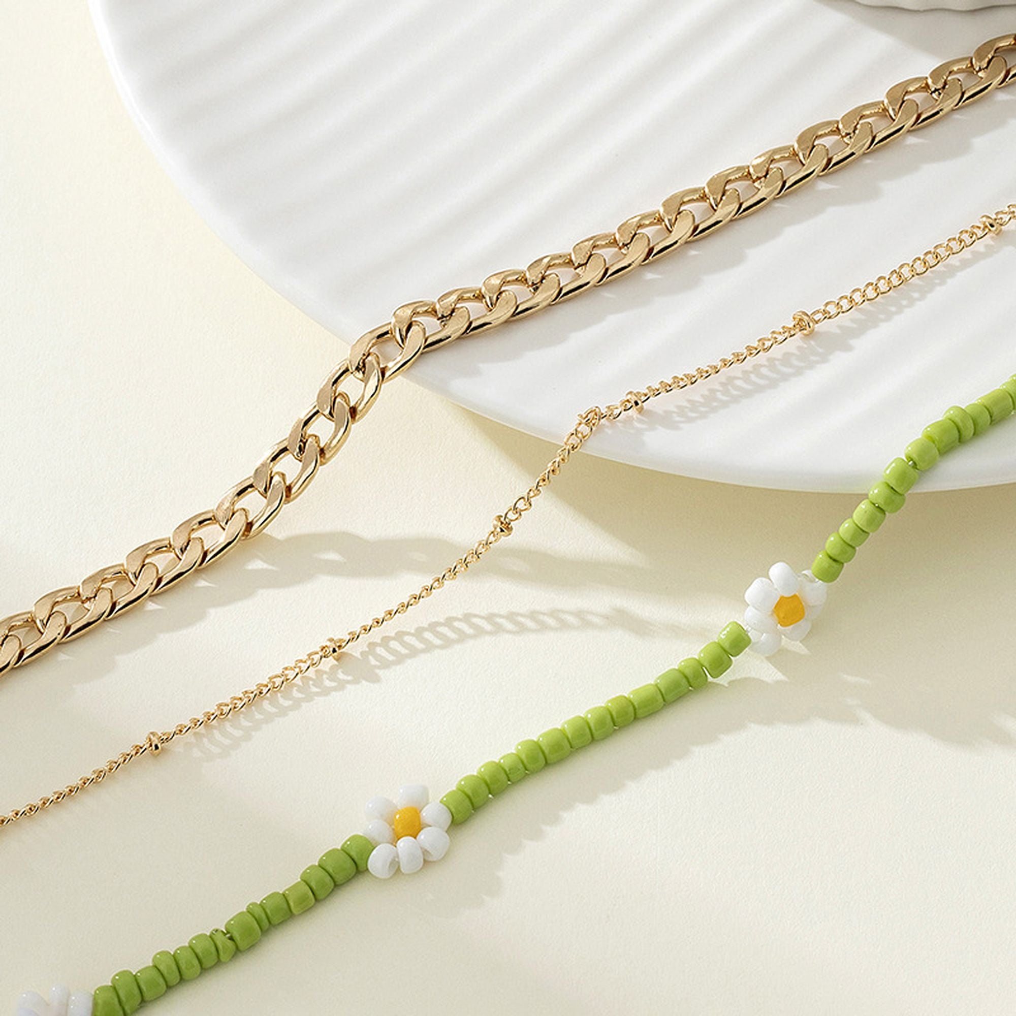 Women's Layered Beaded & Chain Necklace Set