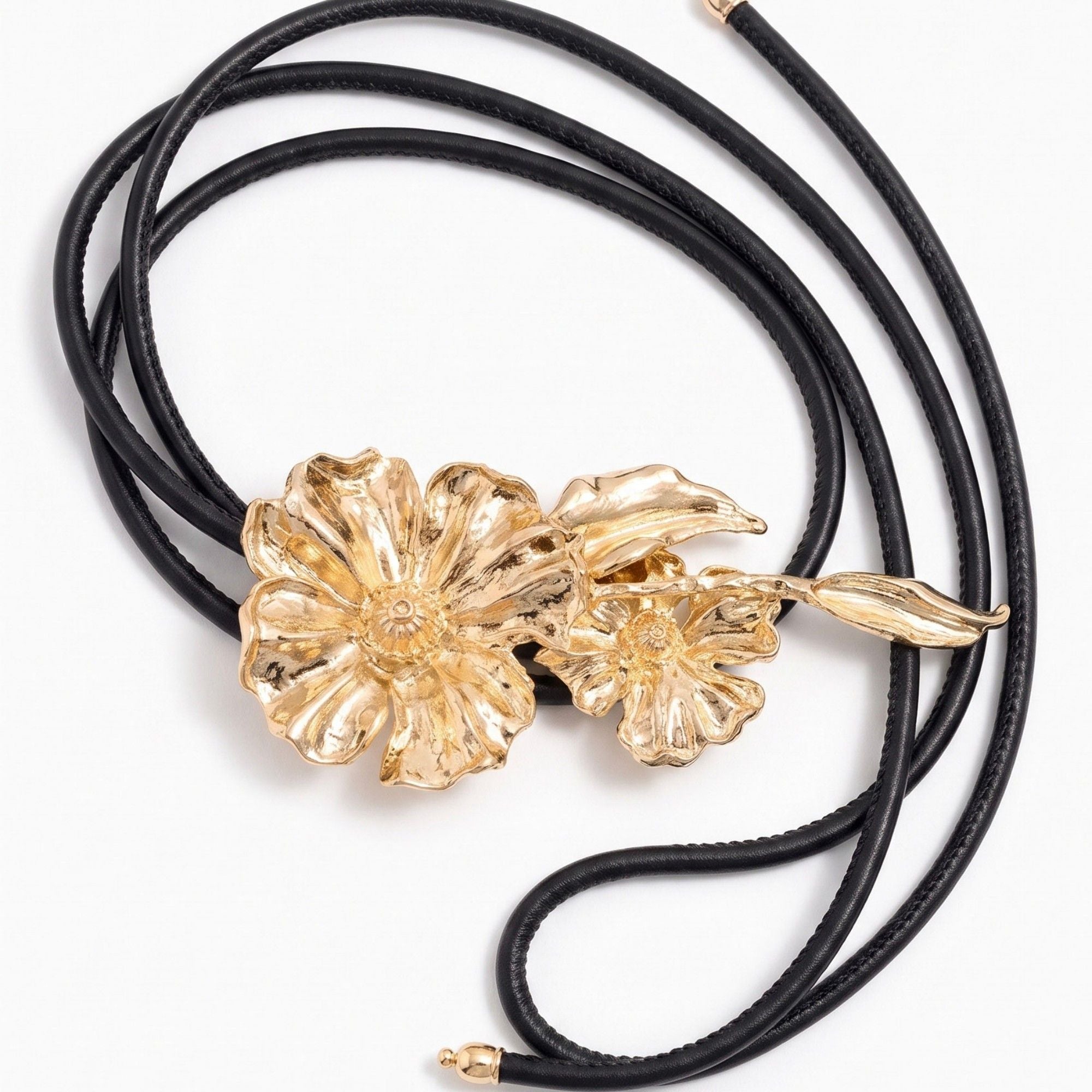 Double Floral Metal Waist Rope Adjustable Floral Body Belt Flower Inspired Waist Jewelry 47.2in