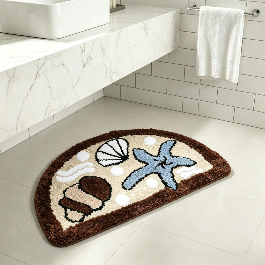 Sunflower Semicircular Bathroom Floor Mat Soft Water?Absorbent Rug with Anti?Slip Base