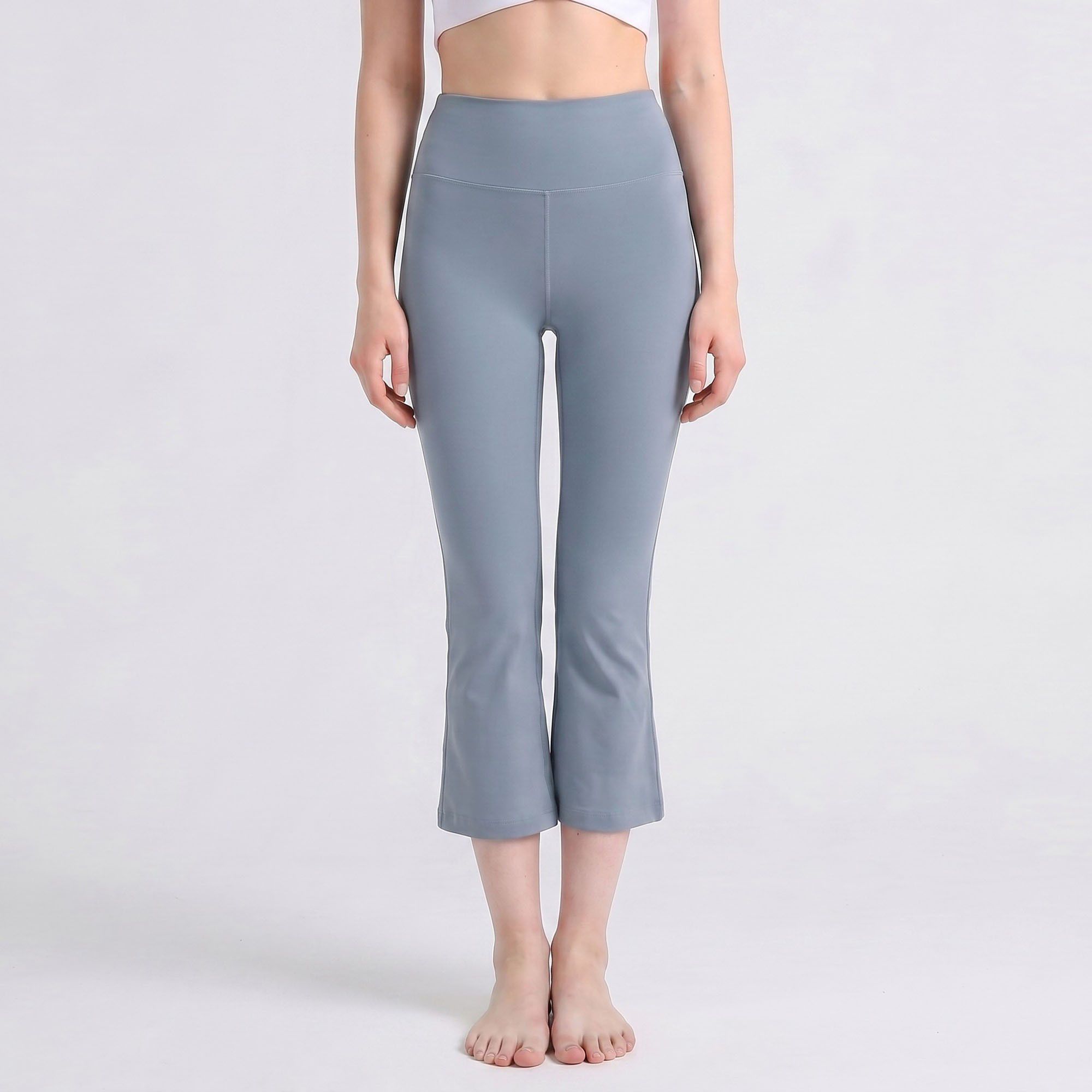 High Waist Cropped Flare Leggings with Wide Waistband Smooth Stretch Pull On Yoga Pants