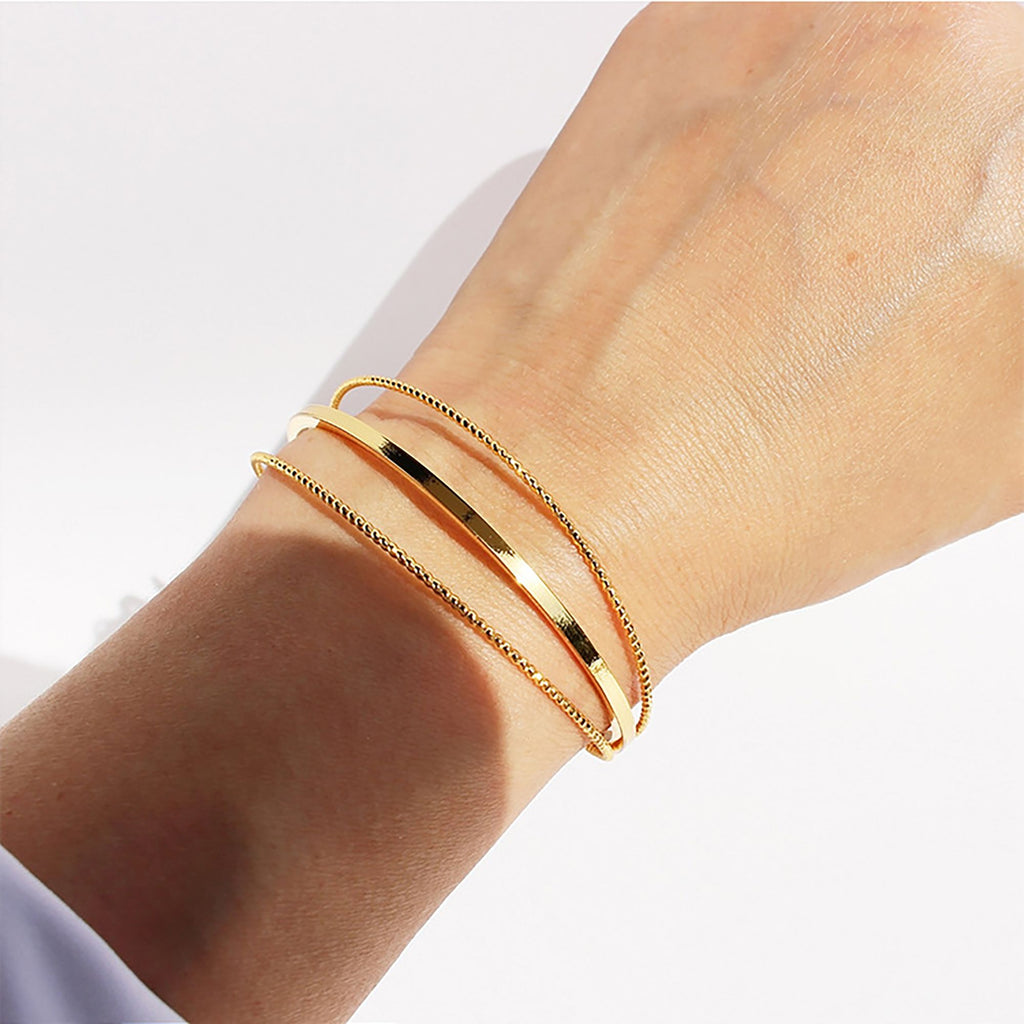 Women's Geometric Layered Cuff Bracelet - Chunky & Chain Mixed Open Bangle for Minimalist Modern Styling