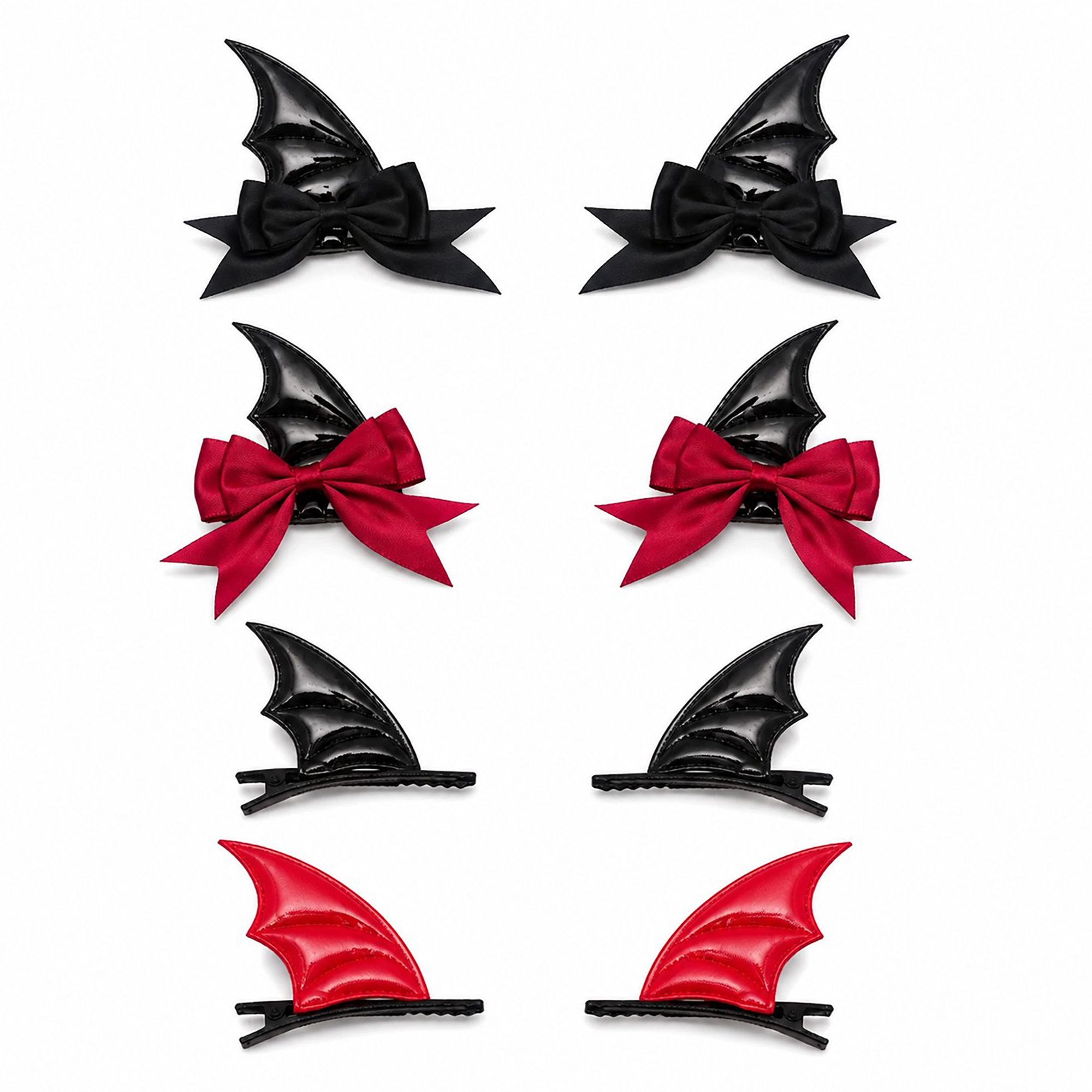 8pc Halloween Bat Wing Hair Clip Set with Satin Bows