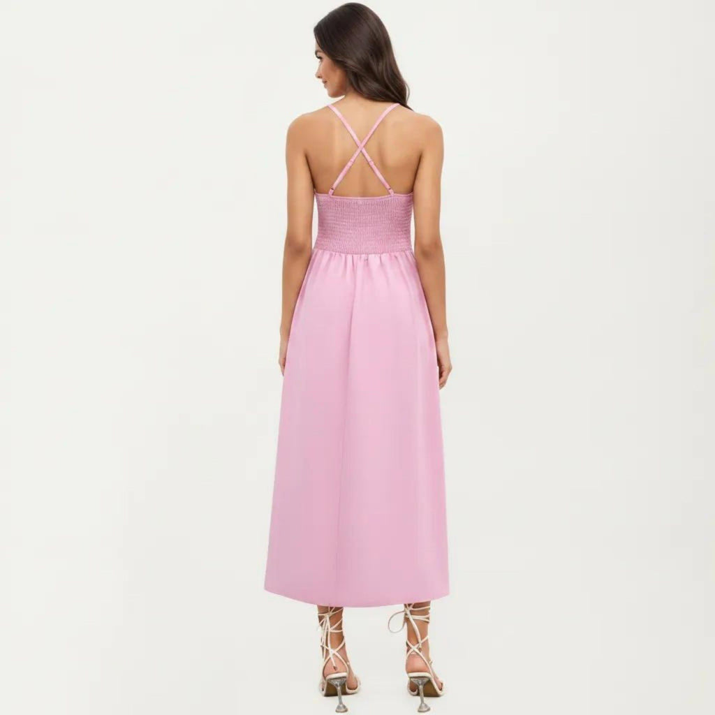 Anna-Kaci Women's Sleeveless Maxi Dress with Cutout Front and Smocked Back
