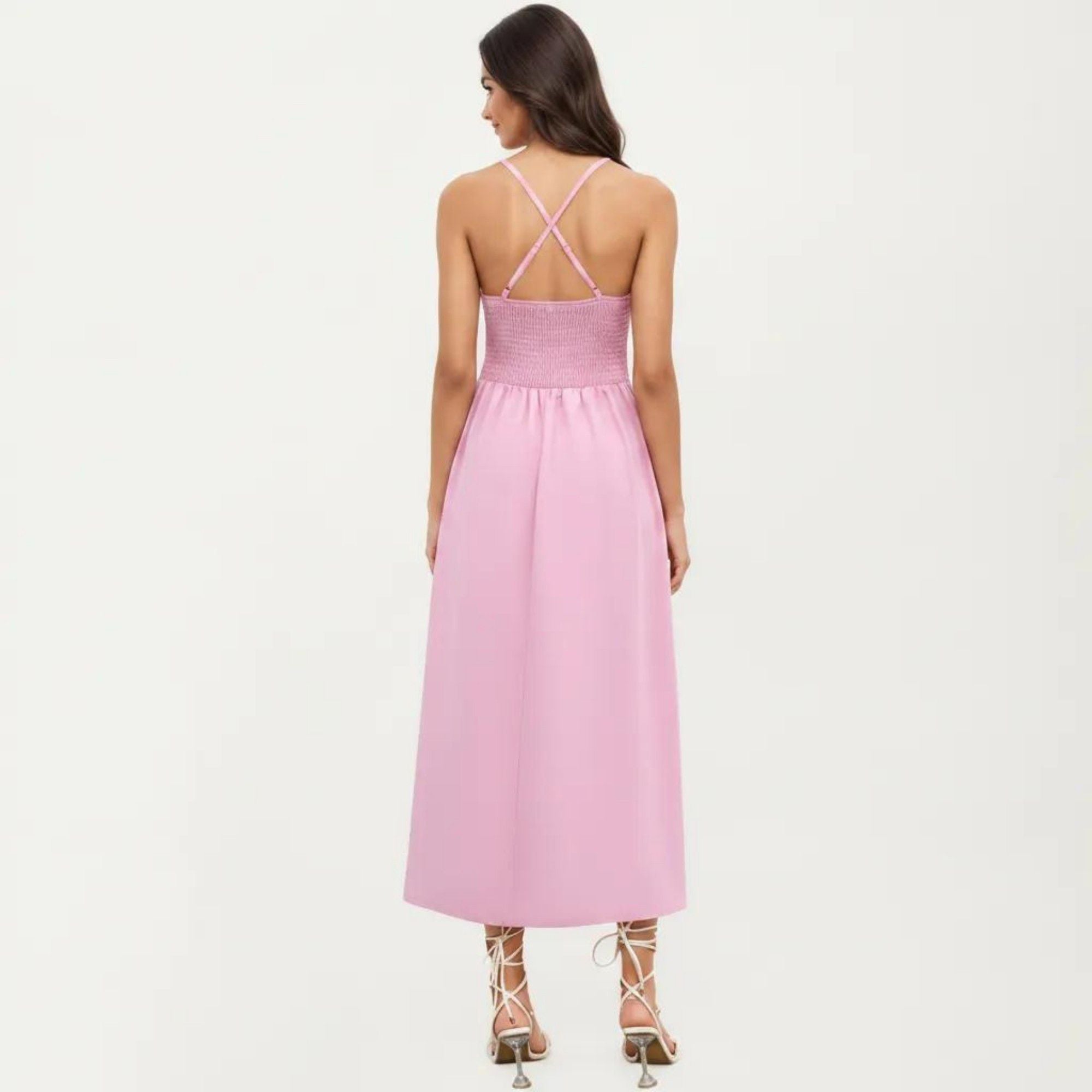 Anna-Kaci Women's Sleeveless Maxi Dress with Cutout Front and Smocked Back