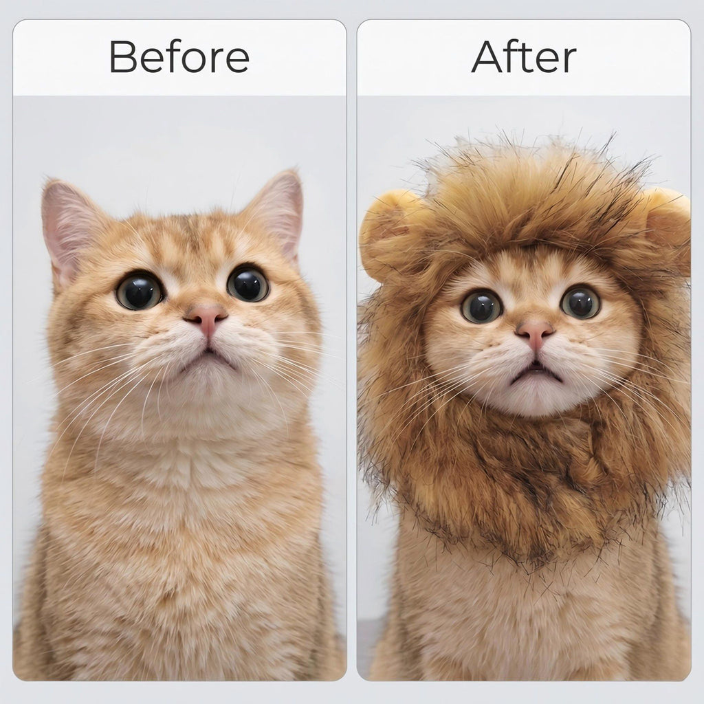 Pet Lion Mane Costume with Faux Fur Hood and Ear Detail Soft Plush Dress Up Outfit for Cats and Dogs