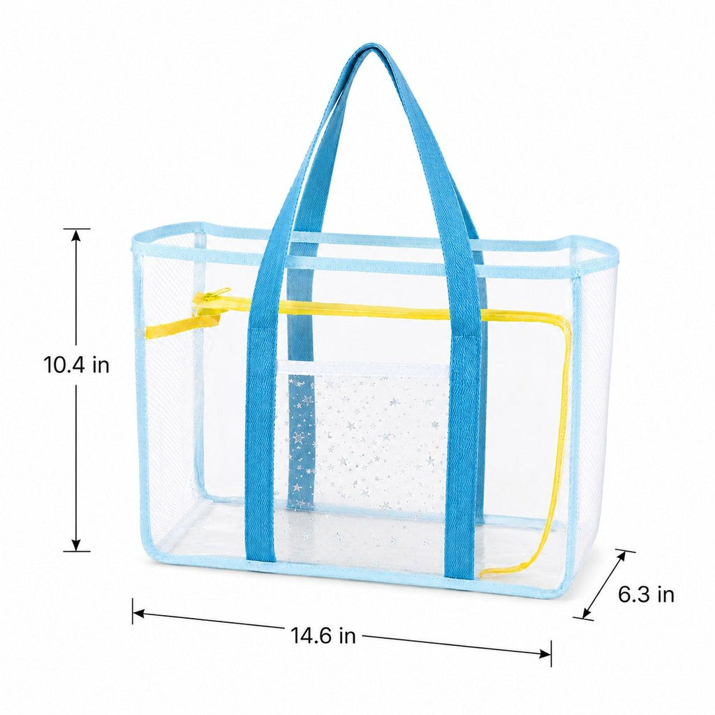 Clear PVC Beach Tote Bag with Front Pocket and Shoulder Handles