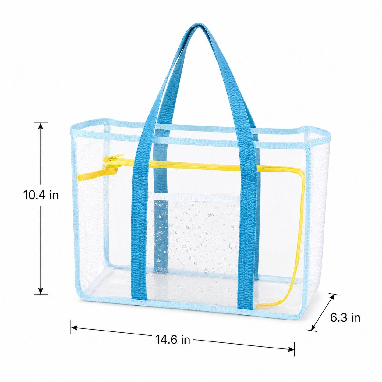 Clear PVC Beach Tote Bag with Front Pocket and Shoulder Handles