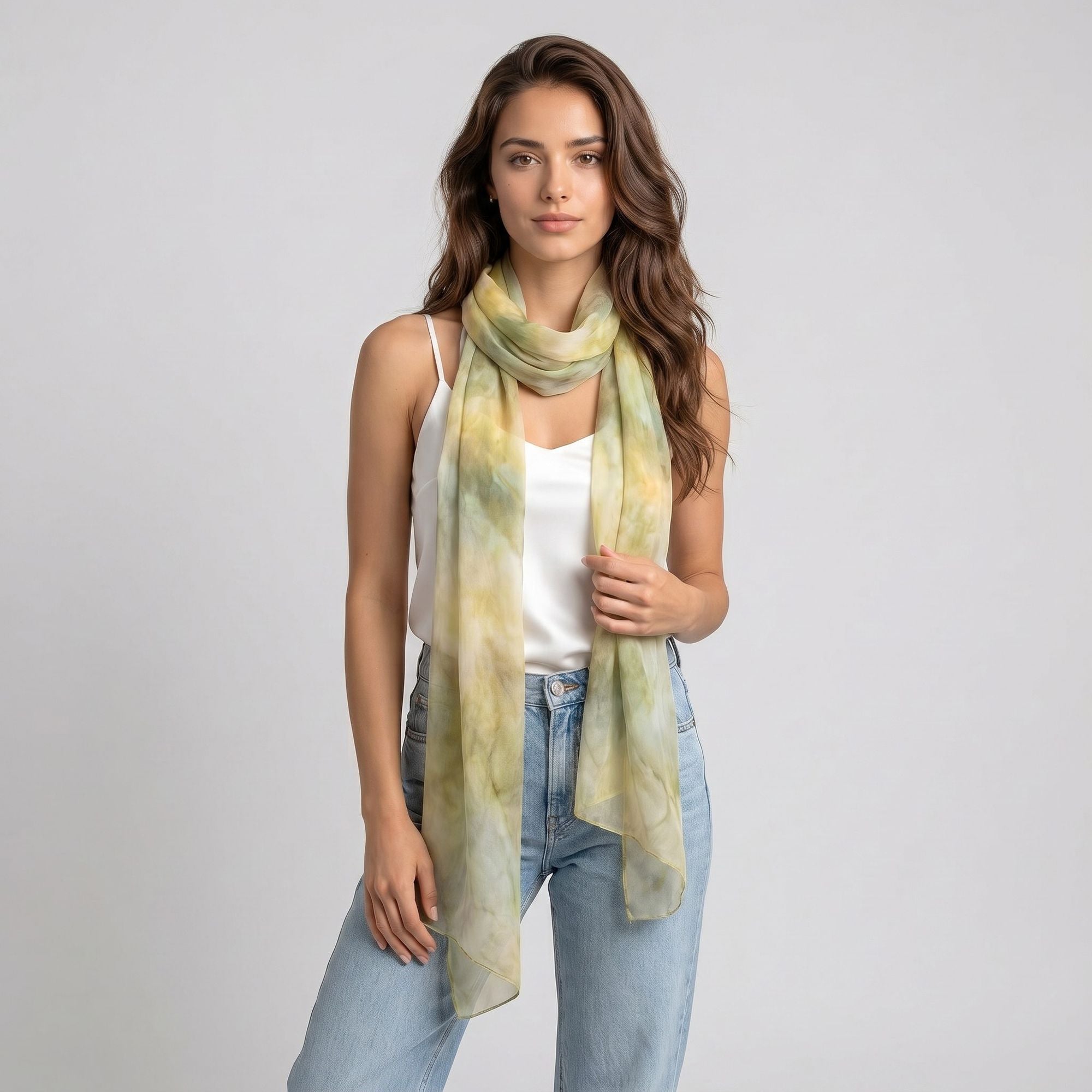 Lightweight Sheer Oblong Scarf with Soft Draped Fabric and Finished Edges