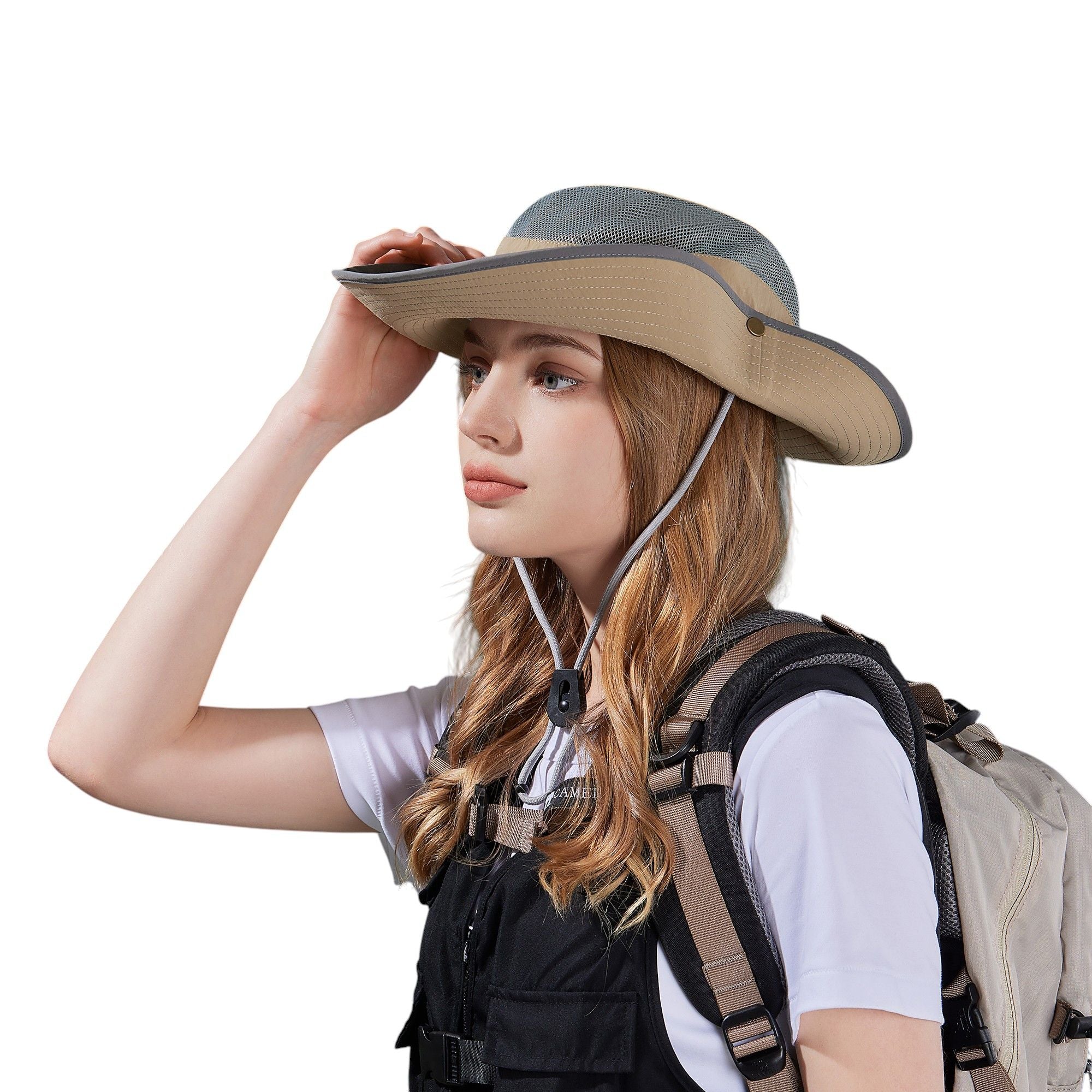 Anna-Kaci Wide Brim Outdoor Hat with Mesh Ventilation Snap-Up Sides and Chin Strap for Hiking, Beach, Travel, and Sun Protection