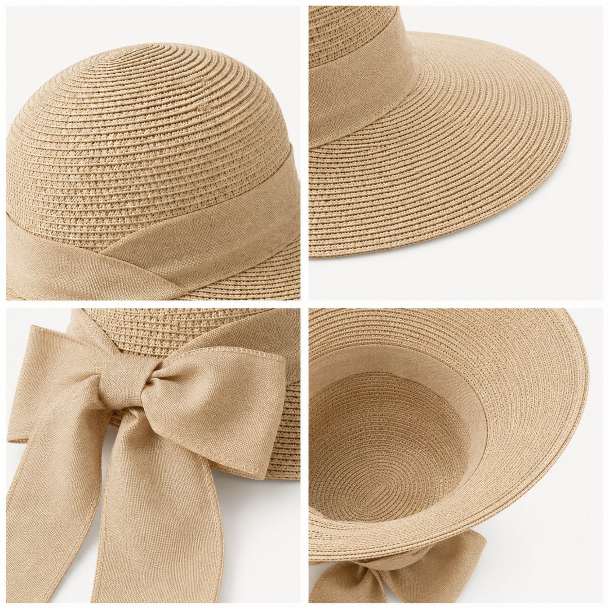 Summer Sun Hat for Women - Wide Brim Straw Hat with Elegant Bow Detail