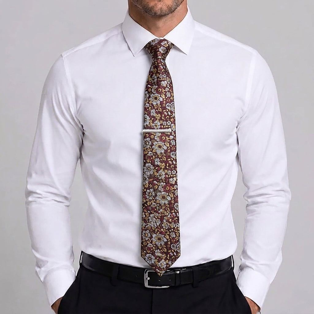 Men's Paisley Tie Gift Set with Matching Pocket Square Cufflinks and Silver Tie Clip