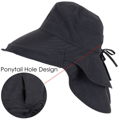 Alilang Womens Sun Hat Wide Brim Bucket Hats with Neck Flap and Ponytail Hole for Summer Beach Fishing Hiking