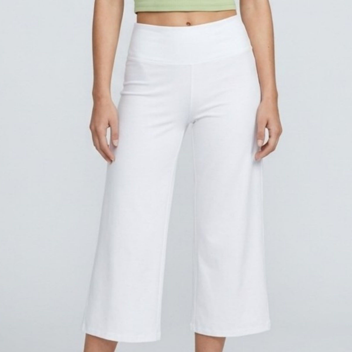 Foldover Waistband Cropped Wide-Leg Trousers