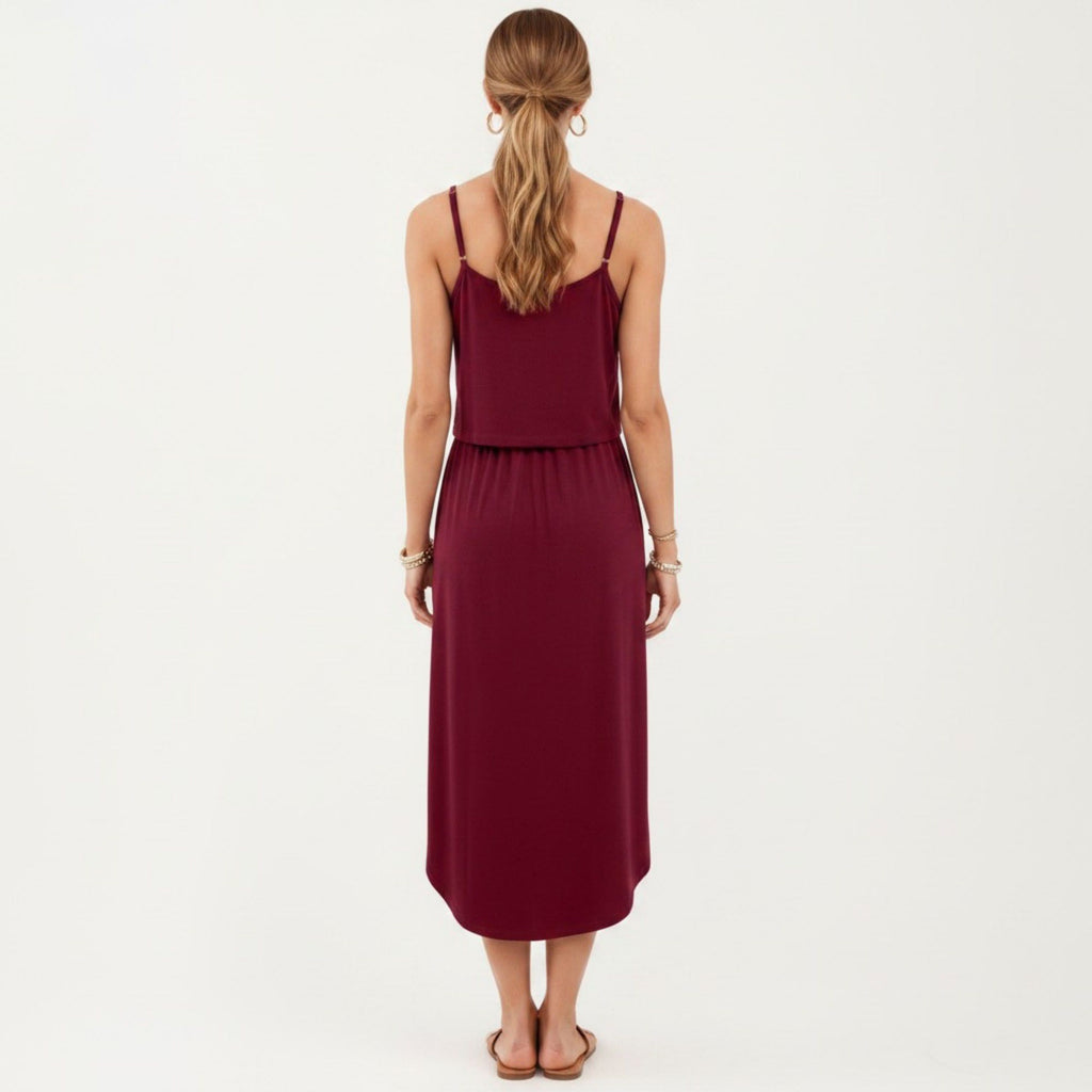 Anna-Kaci Women's Sleeveless Midi Dress with Spaghetti Straps and Adjustable Drawstring Waist Relaxed Fit Silhouette