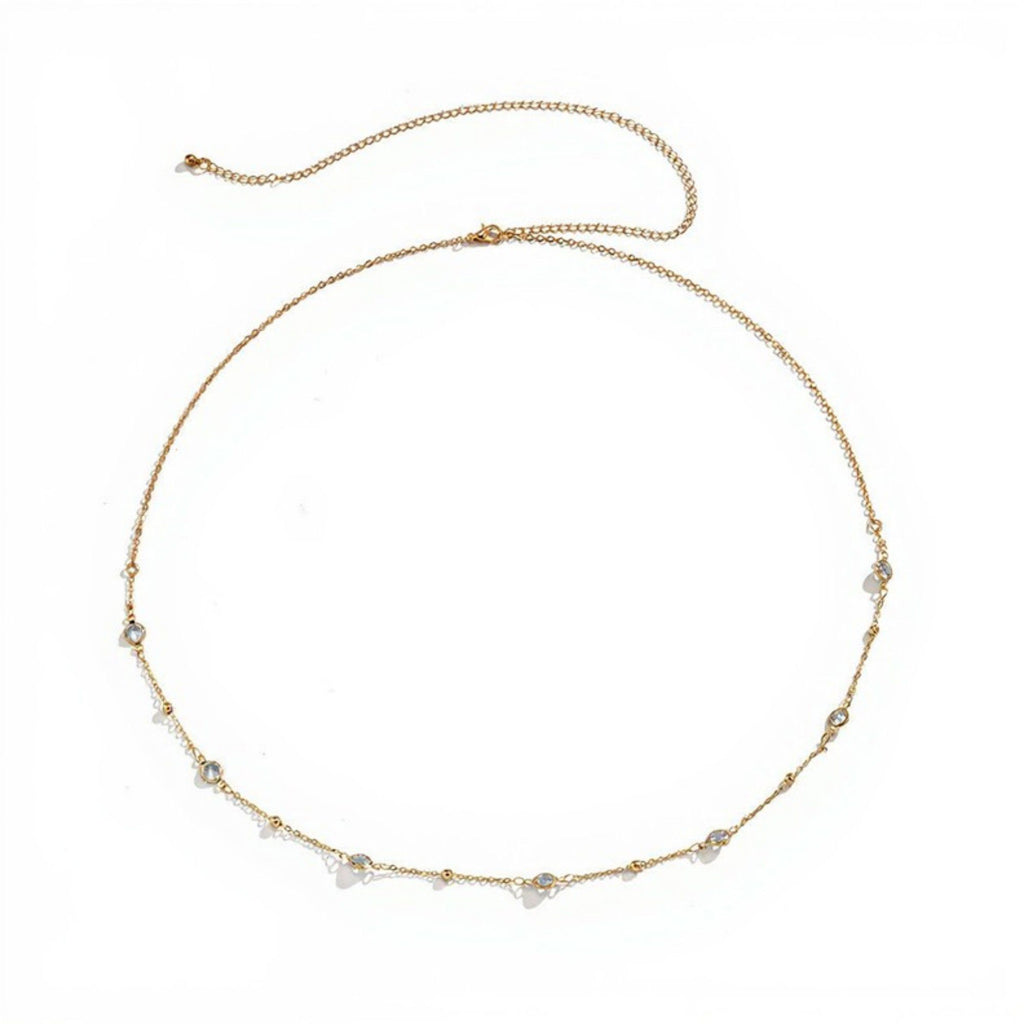 Anna-Kaci Women's Delicate Rhinestone Waist Chain with Minimalist Thin Link Design and Adjustable Closure 45.5in