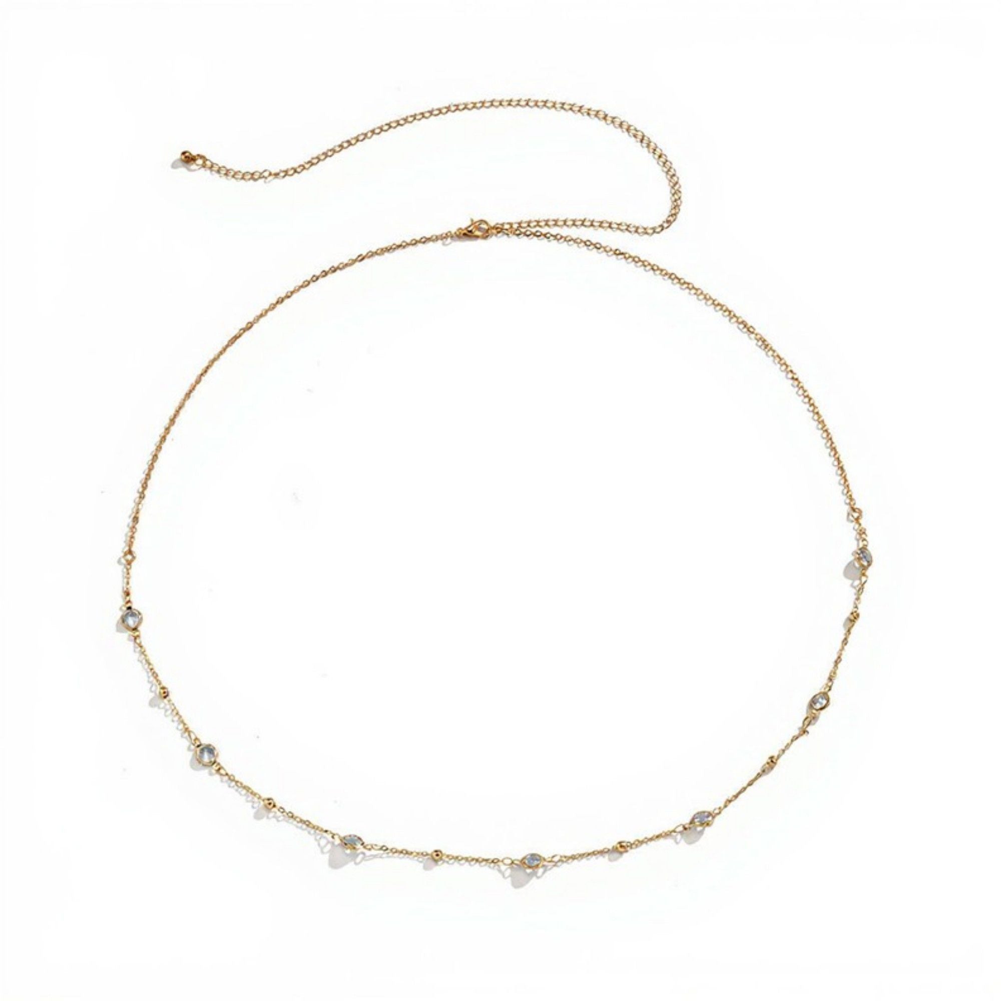 Anna-Kaci Women's Delicate Rhinestone Waist Chain with Minimalist Thin Link Design and Adjustable Closure 45.5in
